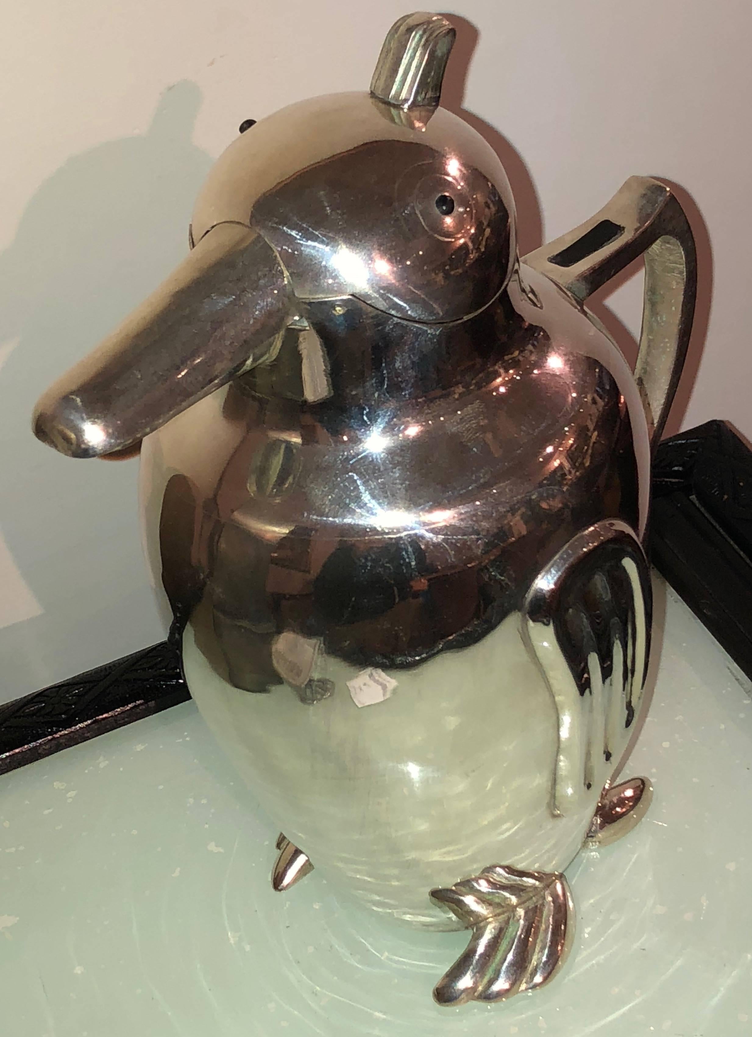 Silver Plate Vintage Penguin Art Deco Cocktail Shaker Pitcher