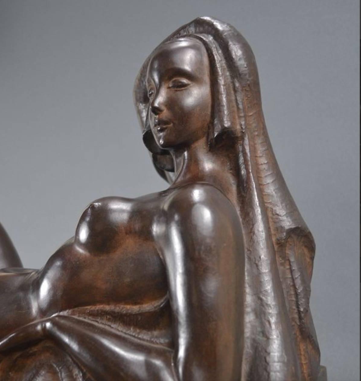 Art Deco Masterpiece Bronze Reclining Sculpture Important Artist Jan Anteunis For Sale 1