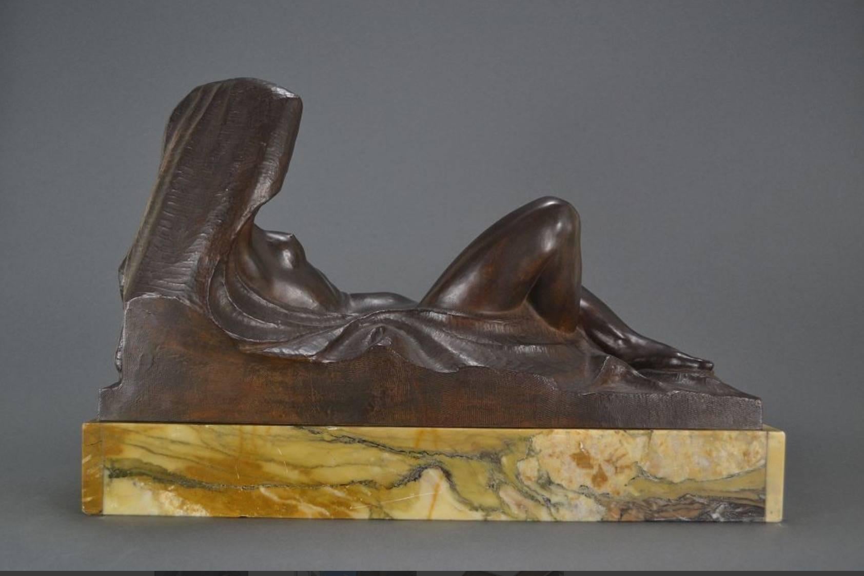 Belgian Art Deco Masterpiece Bronze Reclining Sculpture Important Artist Jan Anteunis For Sale