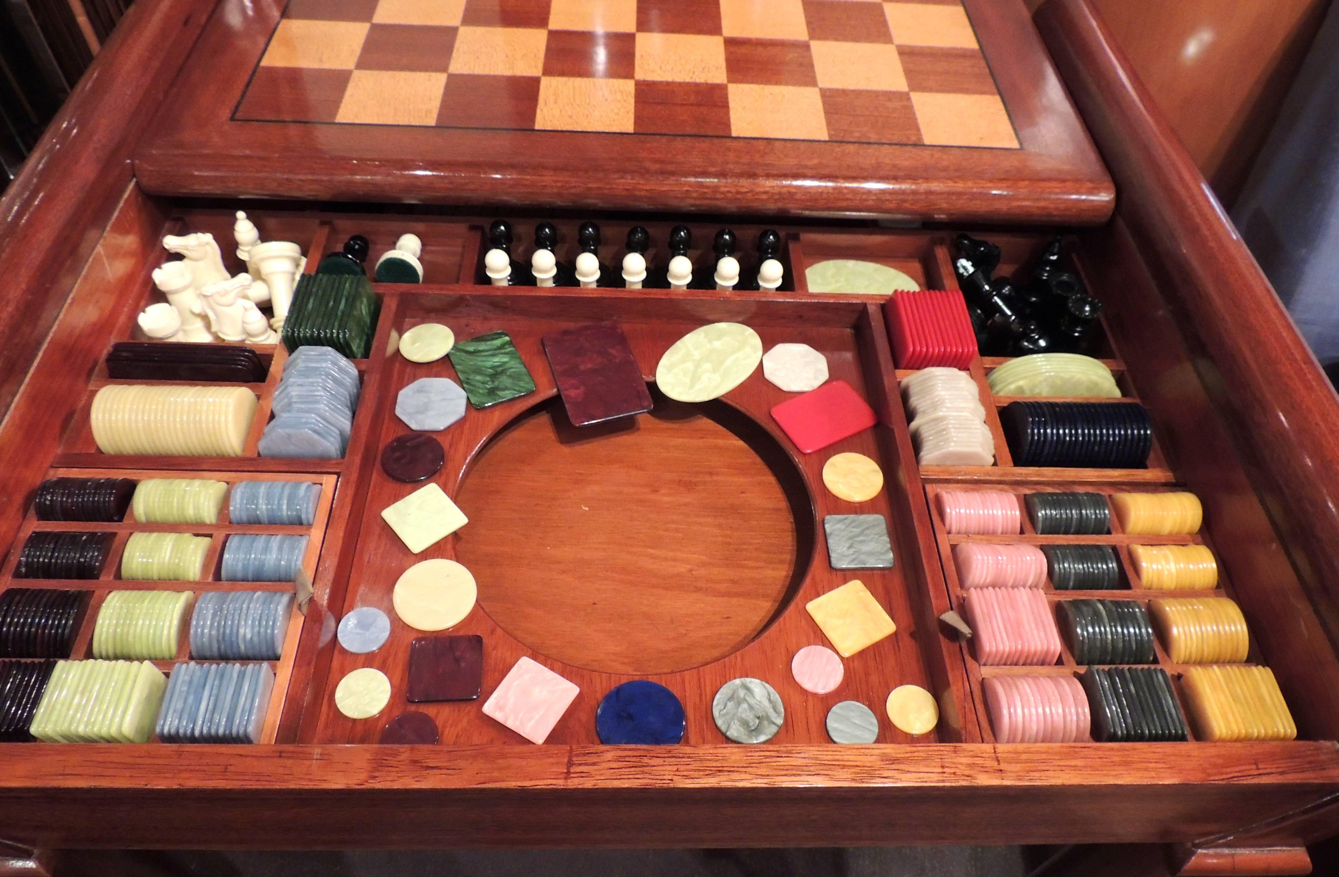 Argentine Art Deco Game Table Complete with Chess, Roulette and More