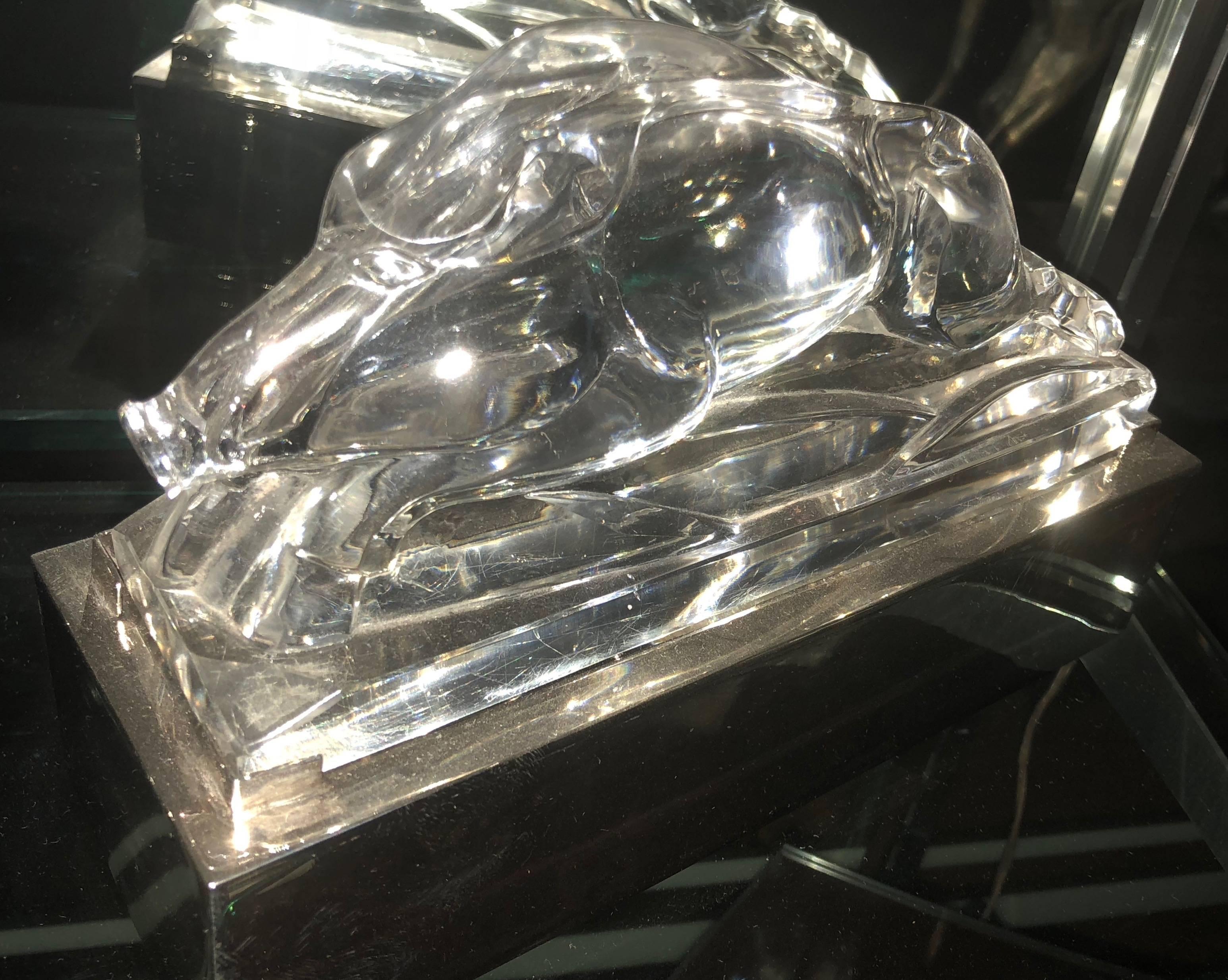 Art Deco Lumiere Desk Light with Swine or Boar in the Style of Baccarat Crystal In Excellent Condition In Oakland, CA