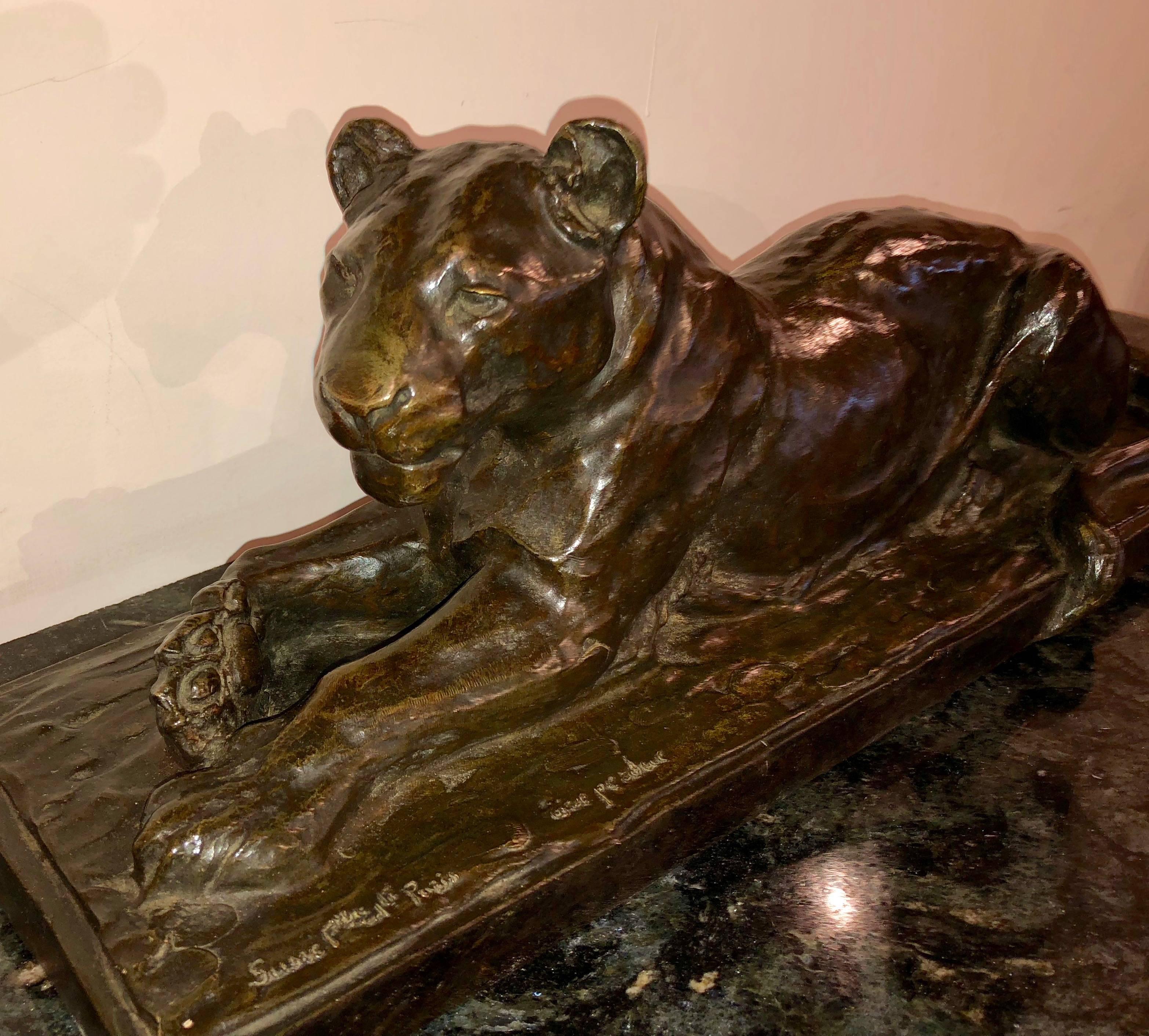 Eartly 20th century bronze by Maurice Prost (1894-1967), depicting model of a Lioness. This is a rare an important sculpture signed M. Prost and inscribed by the founders “Susse Frs Edt. Paris. cire perdue”. It is also stamped “Susses Freres