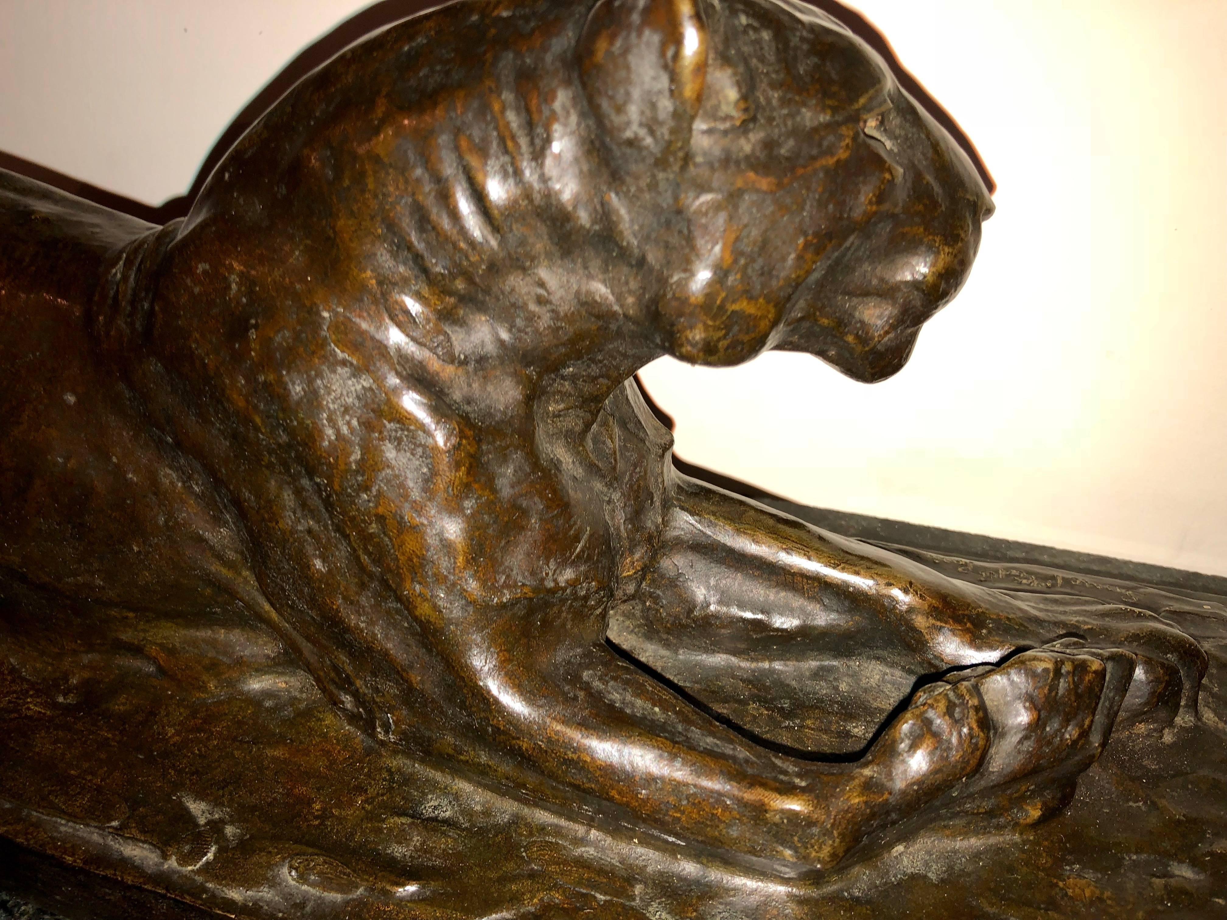 Early 20th Century French Art Deco Lioness Large Bronze Sculpture by Maurice Prost