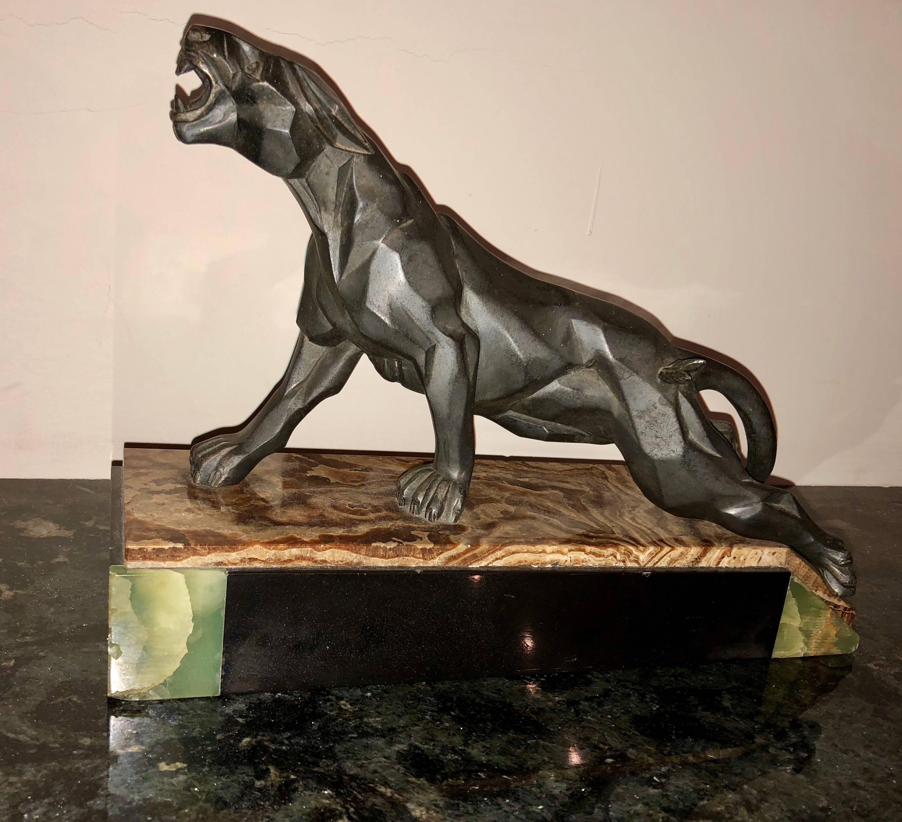 Mid-20th Century Notari Art Deco French Cubist Panther Sculpture For Sale