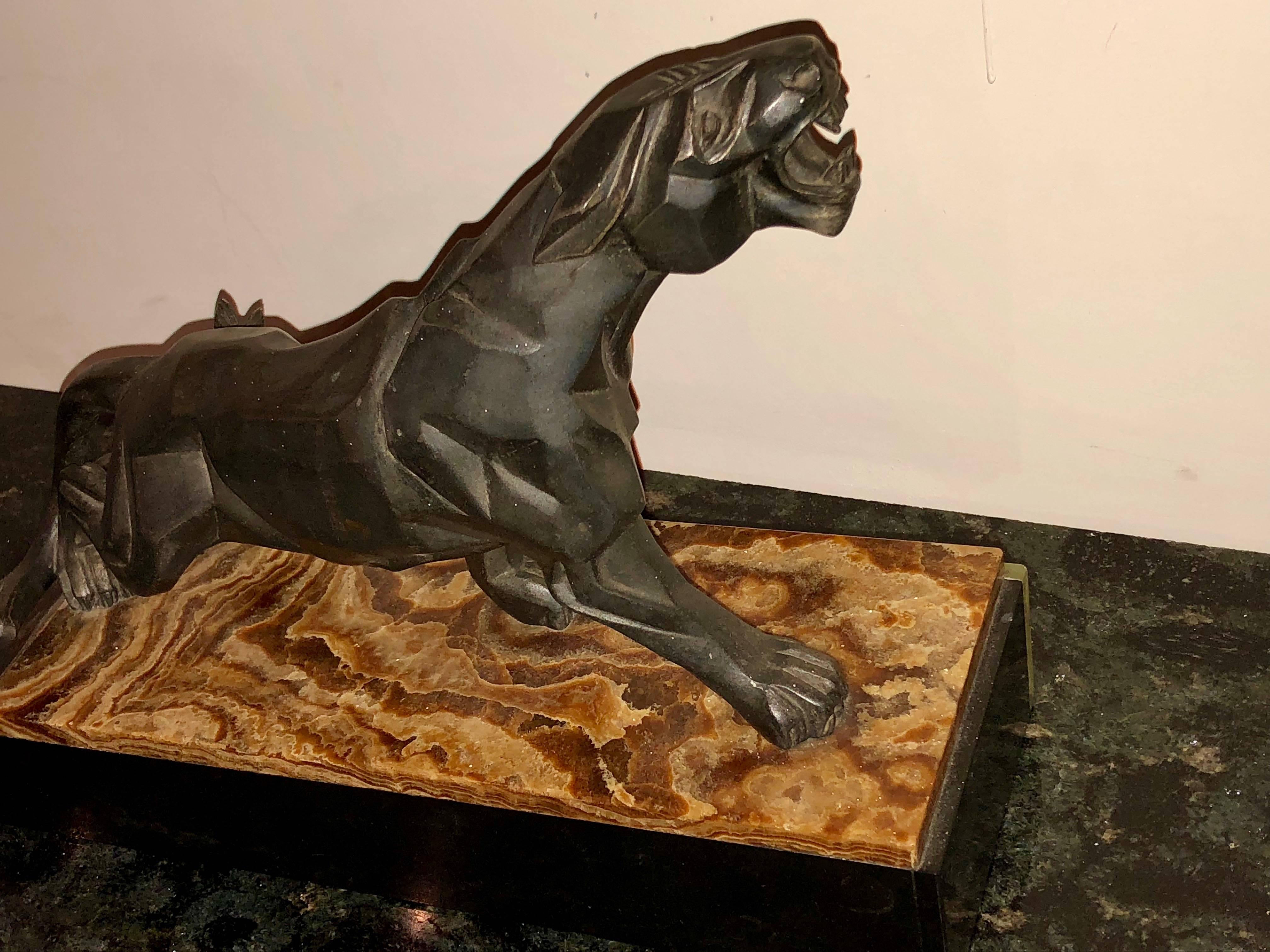 Bronzed Notari Art Deco French Cubist Panther Sculpture For Sale