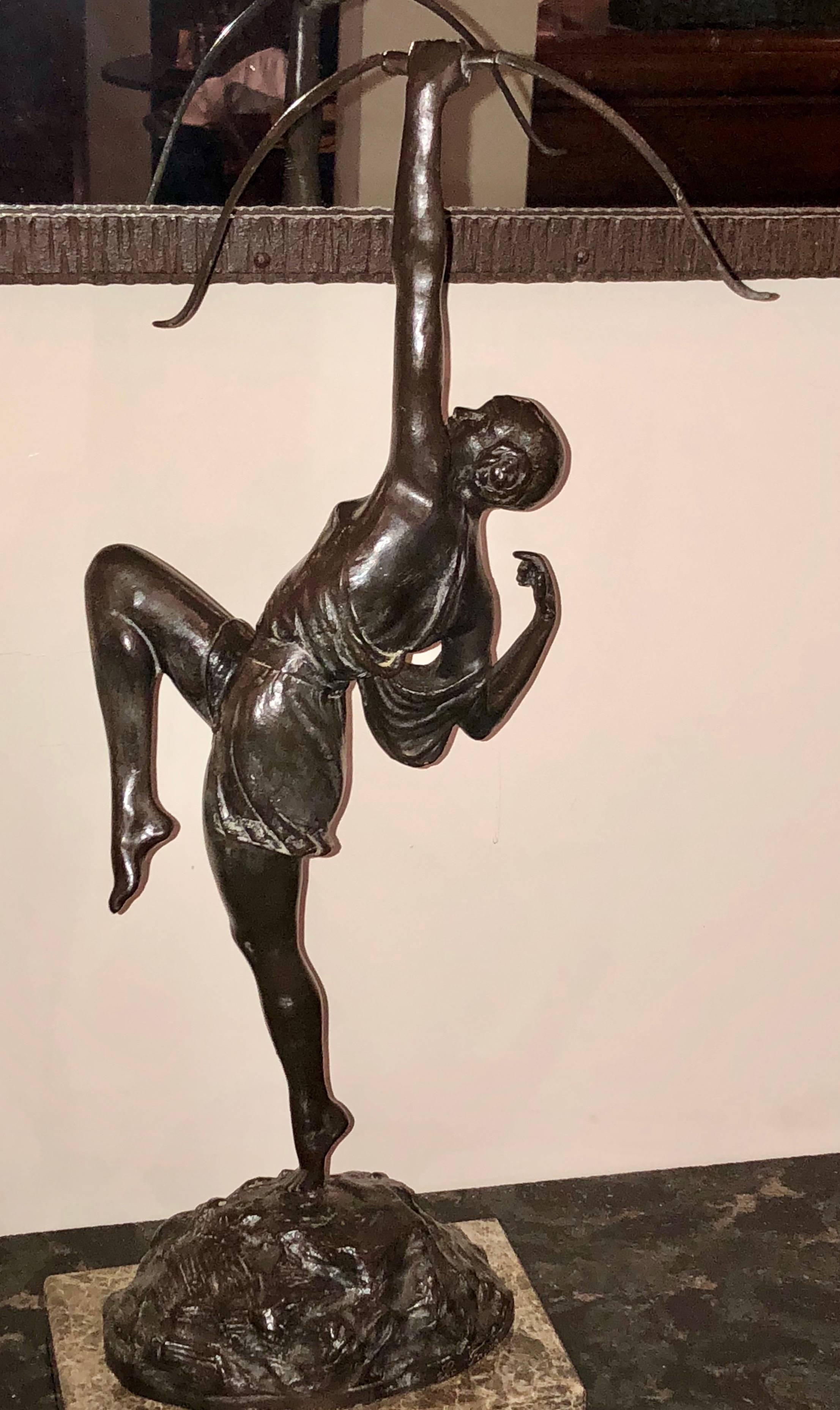 French Diana the Huntress Art Deco Bronze Sculpture by Pierre Le Faguays