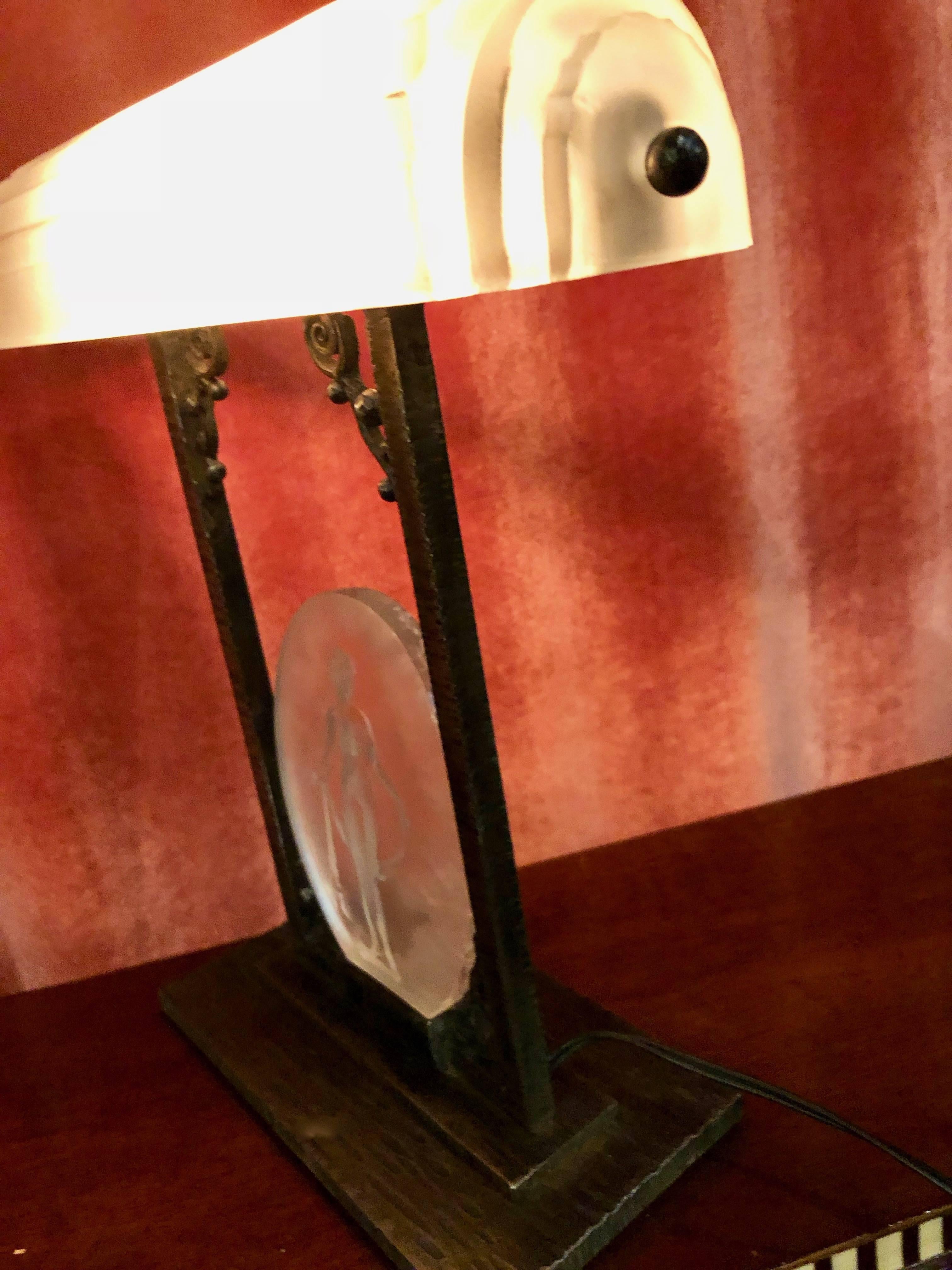 Rare Pierre D´Avesn French Art Deco Acid Etched Table Lamp For Sale 3