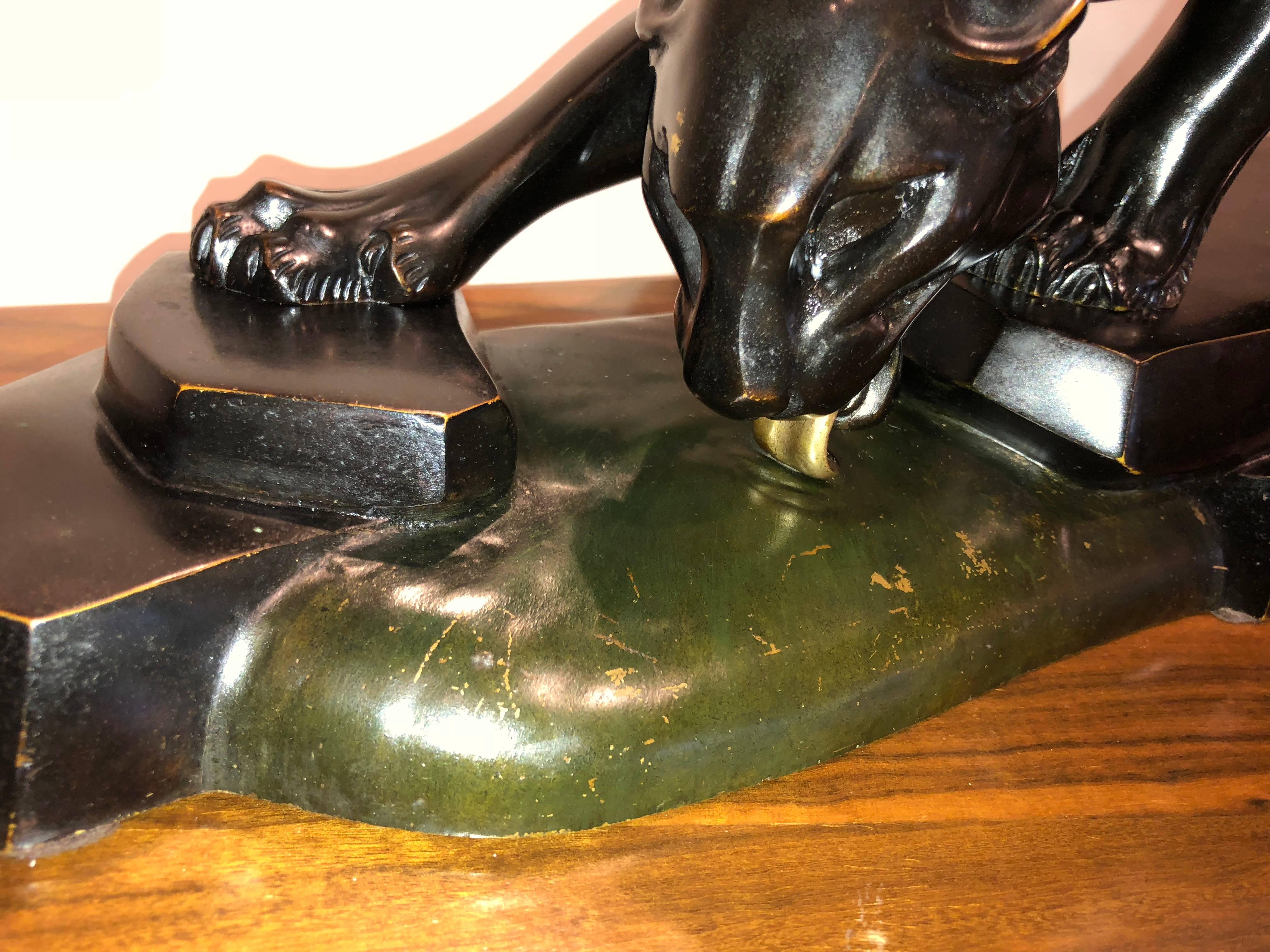 French L. Carver Panther Art Deco Sculpture Bronze Black Patina