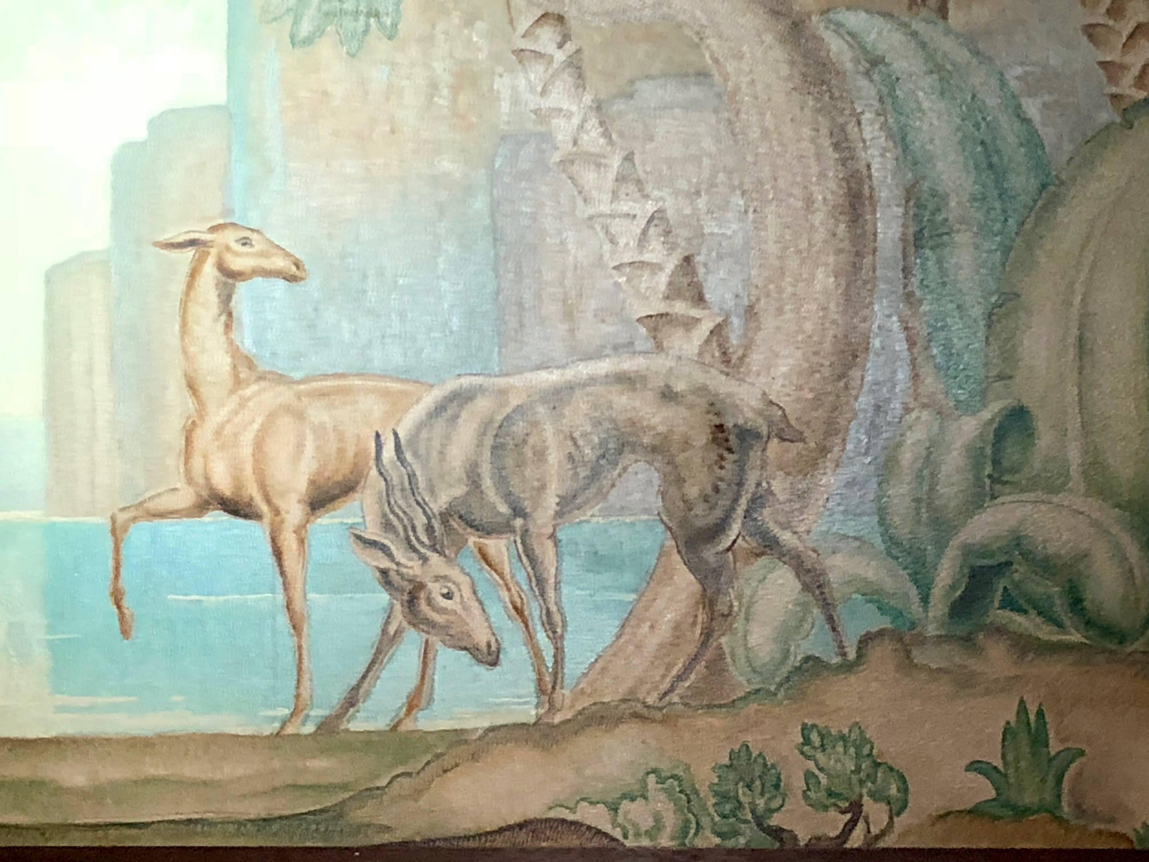 Art Deco Original Painting Mural in the Style of Jean Dupas In Good Condition In Oakland, CA