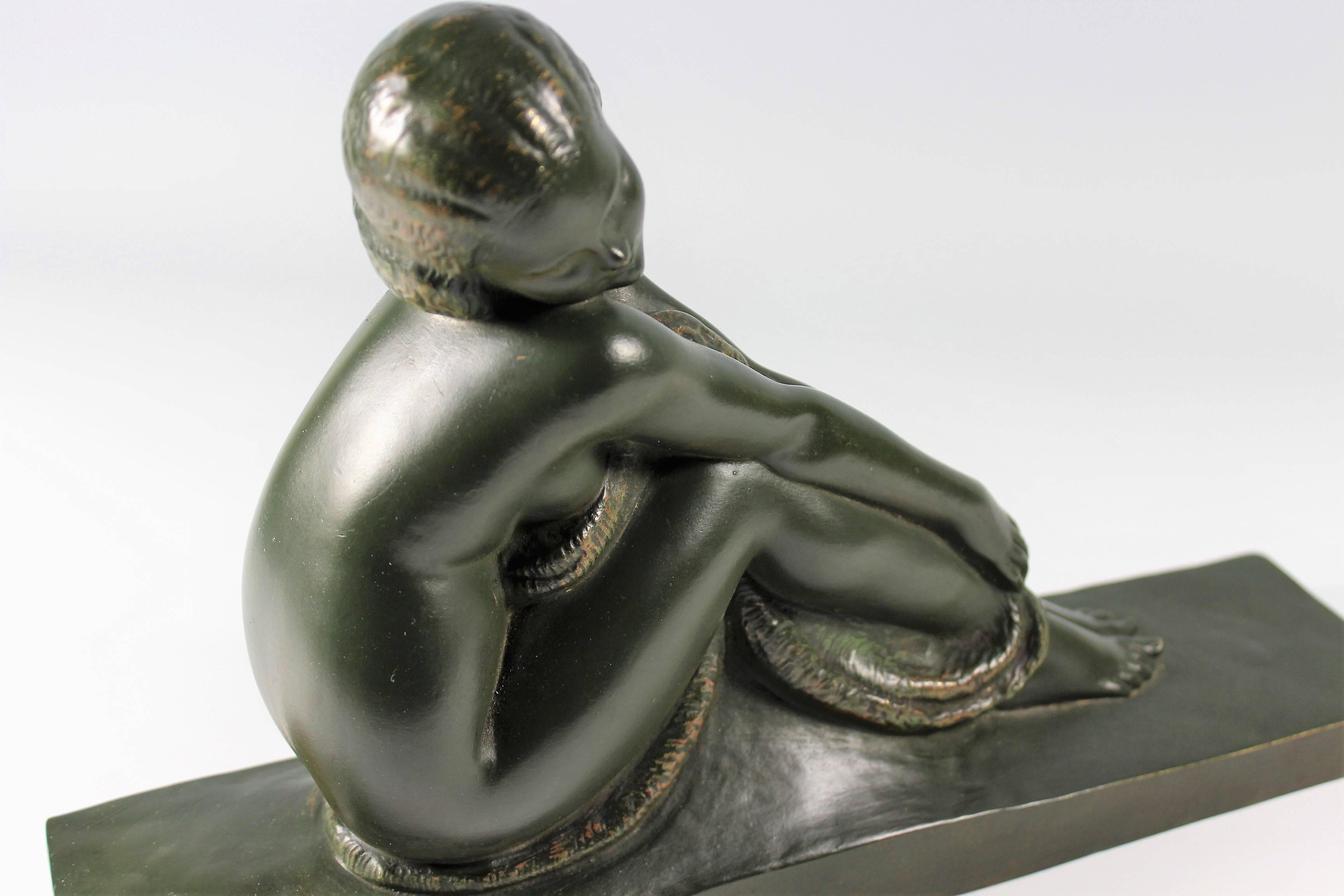 Art Deco French Bronze Seated Nude by Amedeo Gennarelli, circa 1925 Statue 3