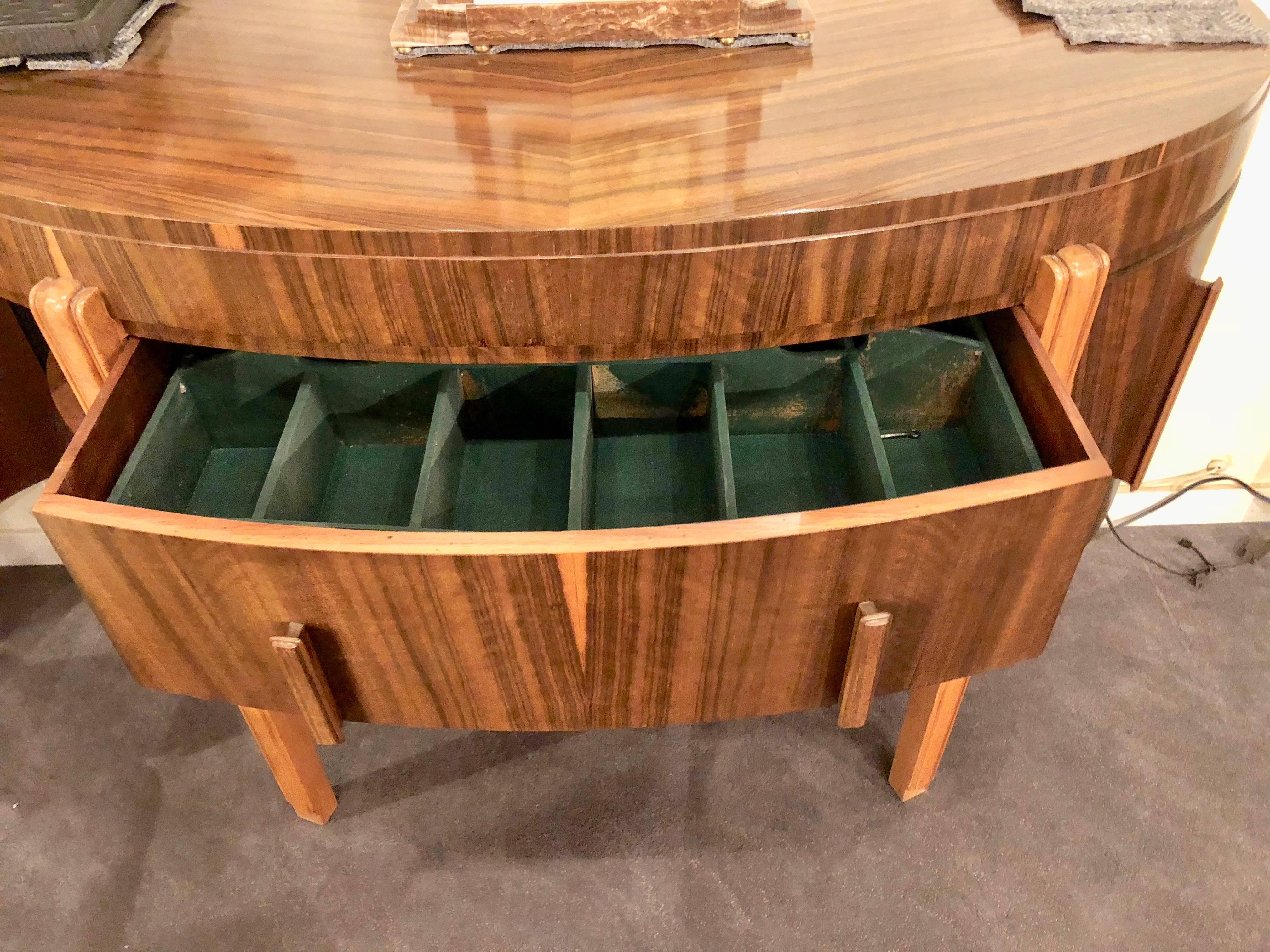Mid-20th Century Art Deco Demilune English Buffet Storage Cabinet