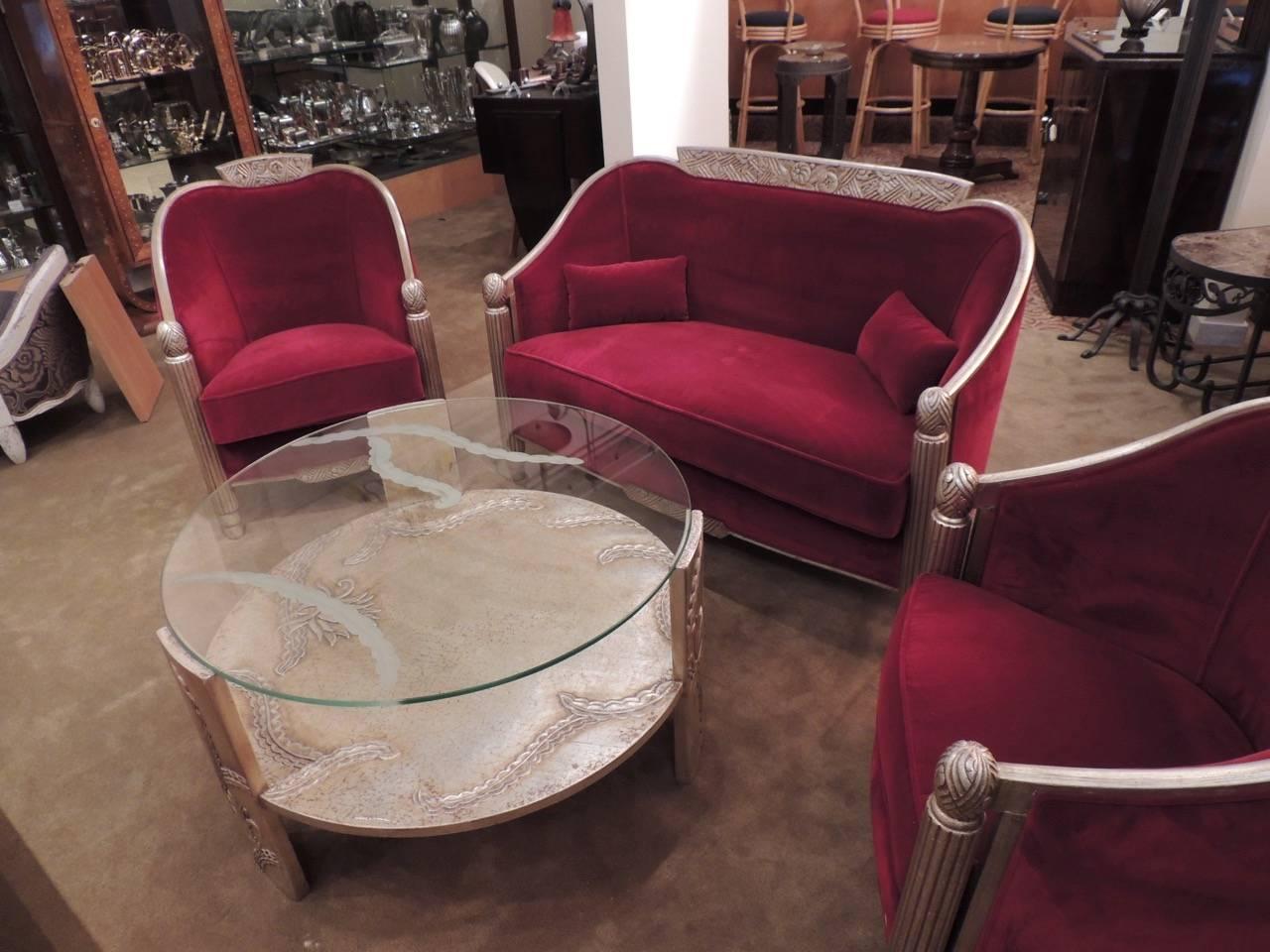 French Art Deco Settee and Chairs by Paul Follot 1