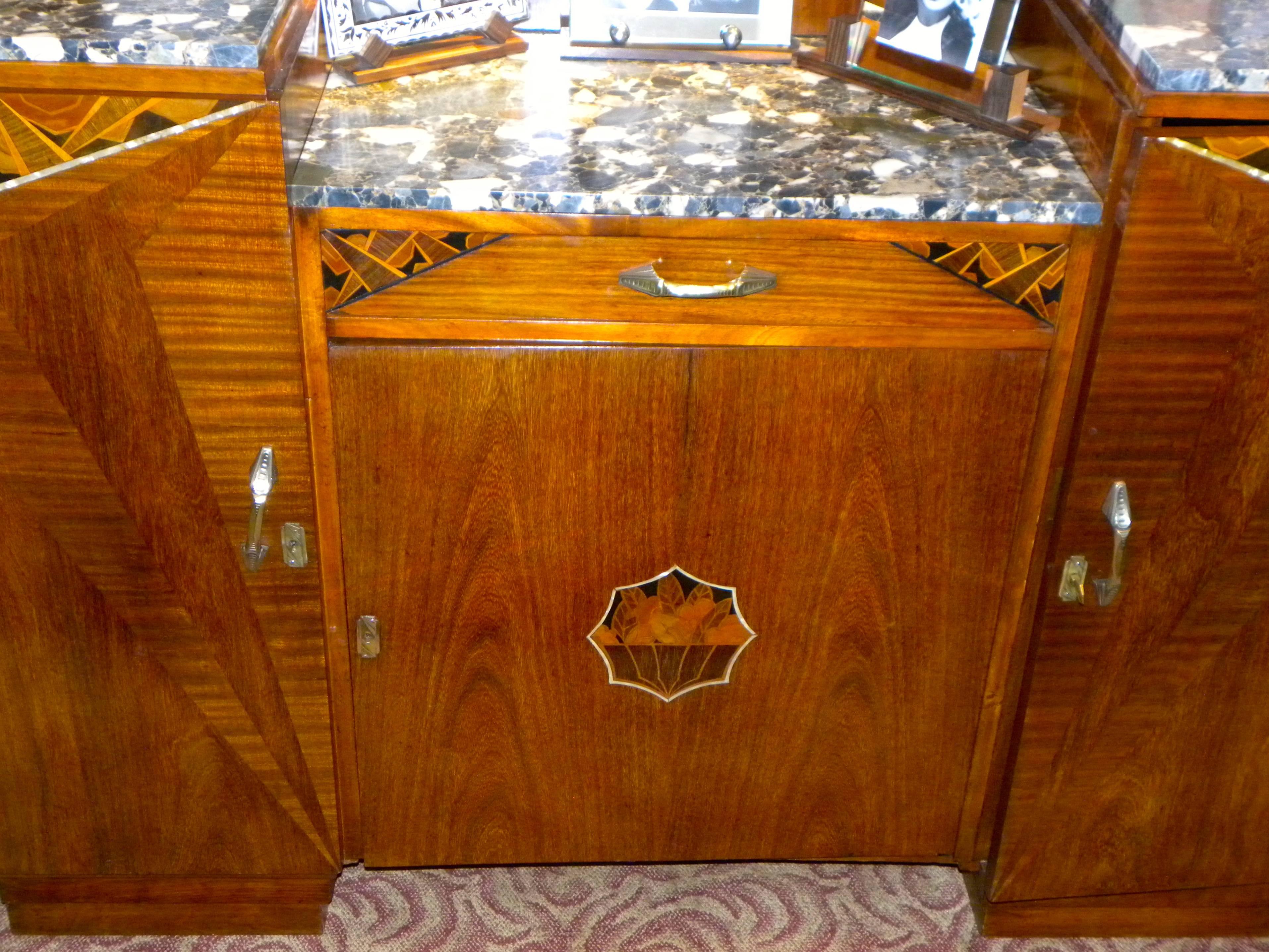 Art Deco Buffet with Geometric Marquetry and Marble 1