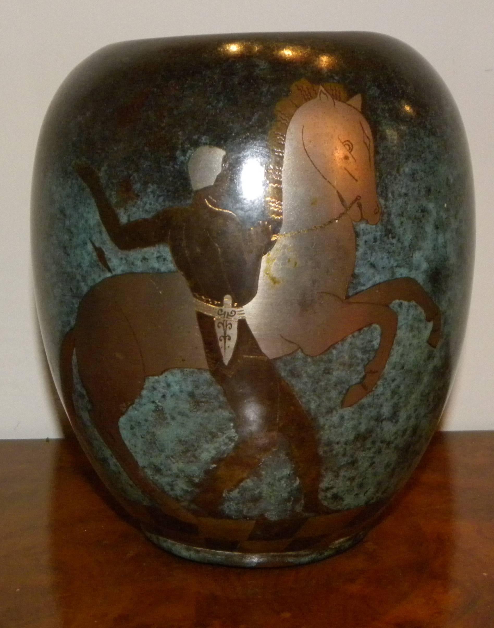 Mid-20th Century Ikora Dinanderie Mixed Metal Art Deco Vase