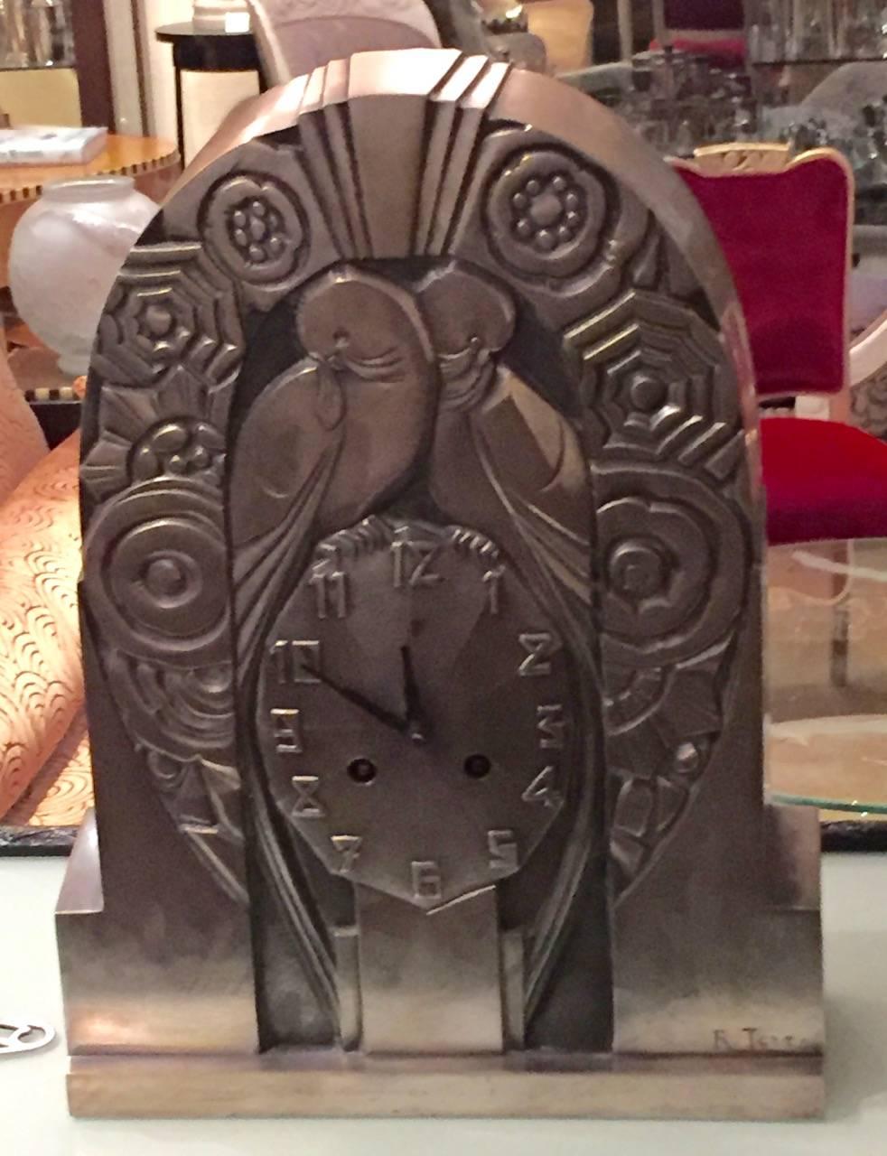 French Art Deco Nickeled Bronze Clock by R. Terras 5