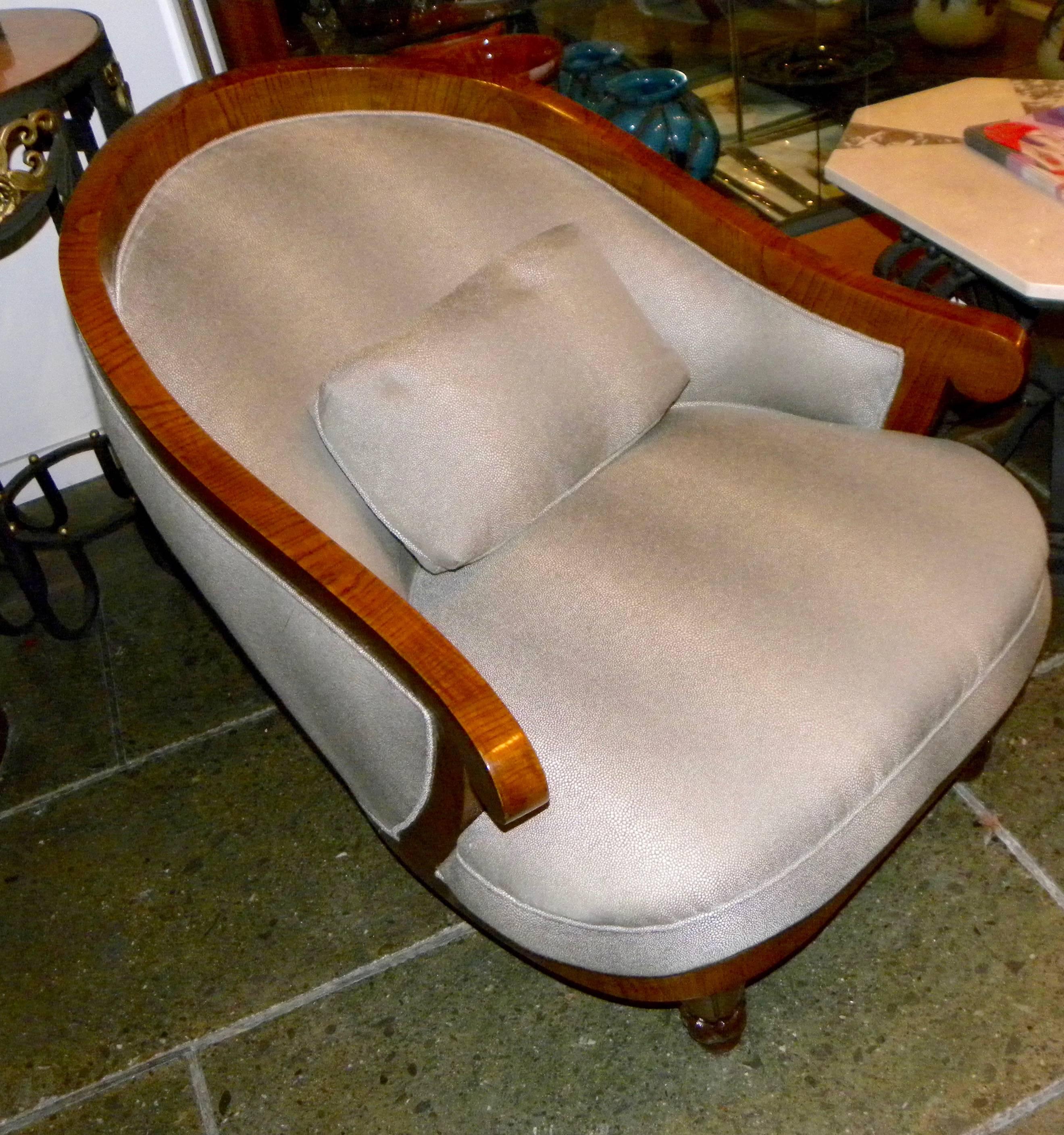 Fabric French Art Deco Club Chairs in Style of André Groult