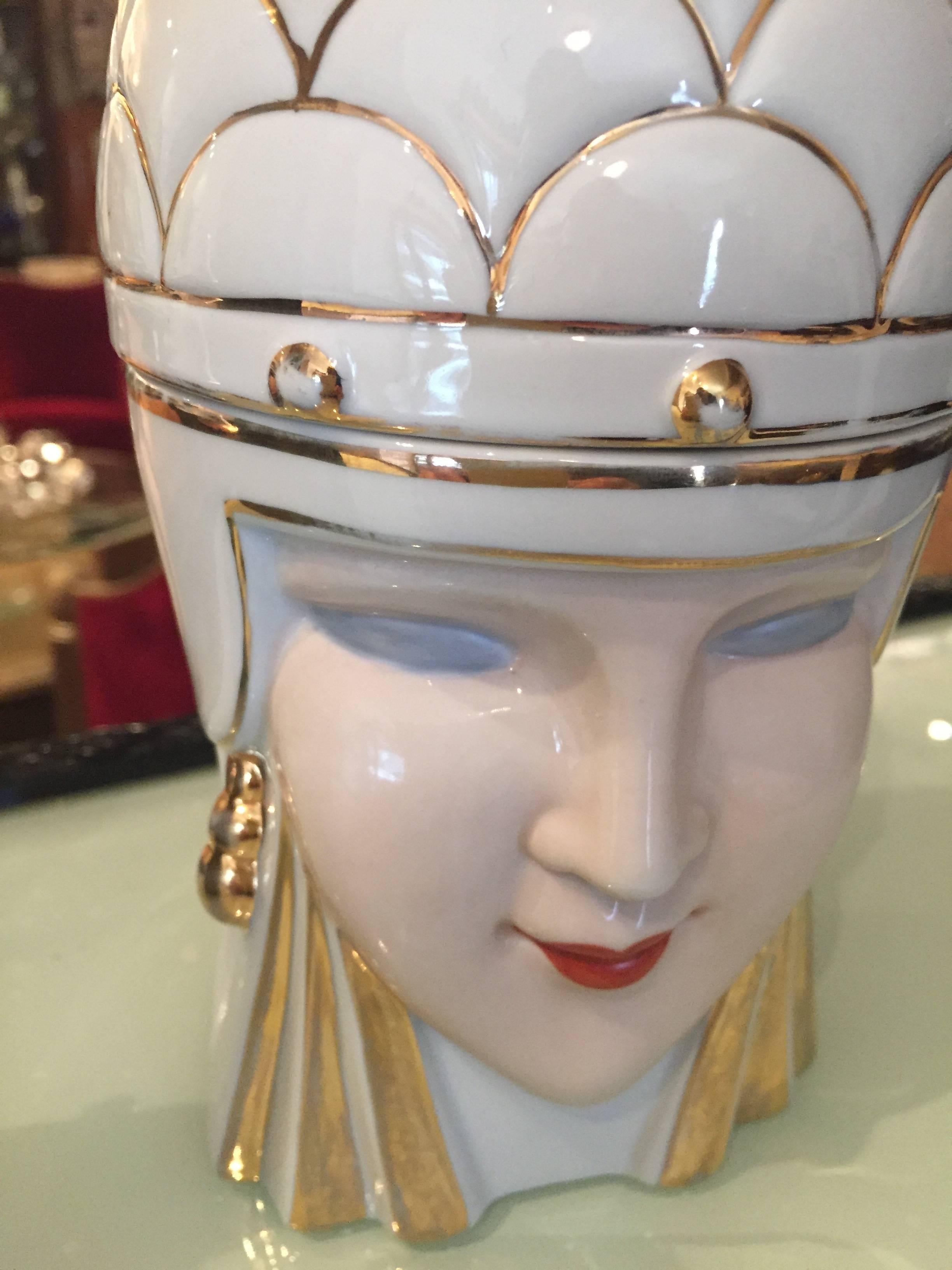 Very Rare Original ROBJ Bonbonniere Candy Jar French Art Deco Queen In Excellent Condition In Oakland, CA