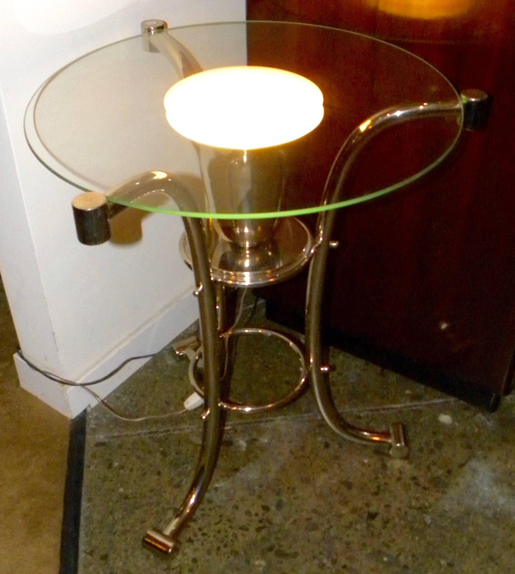 Argentine Art Deco Glass Side Table with Uplight