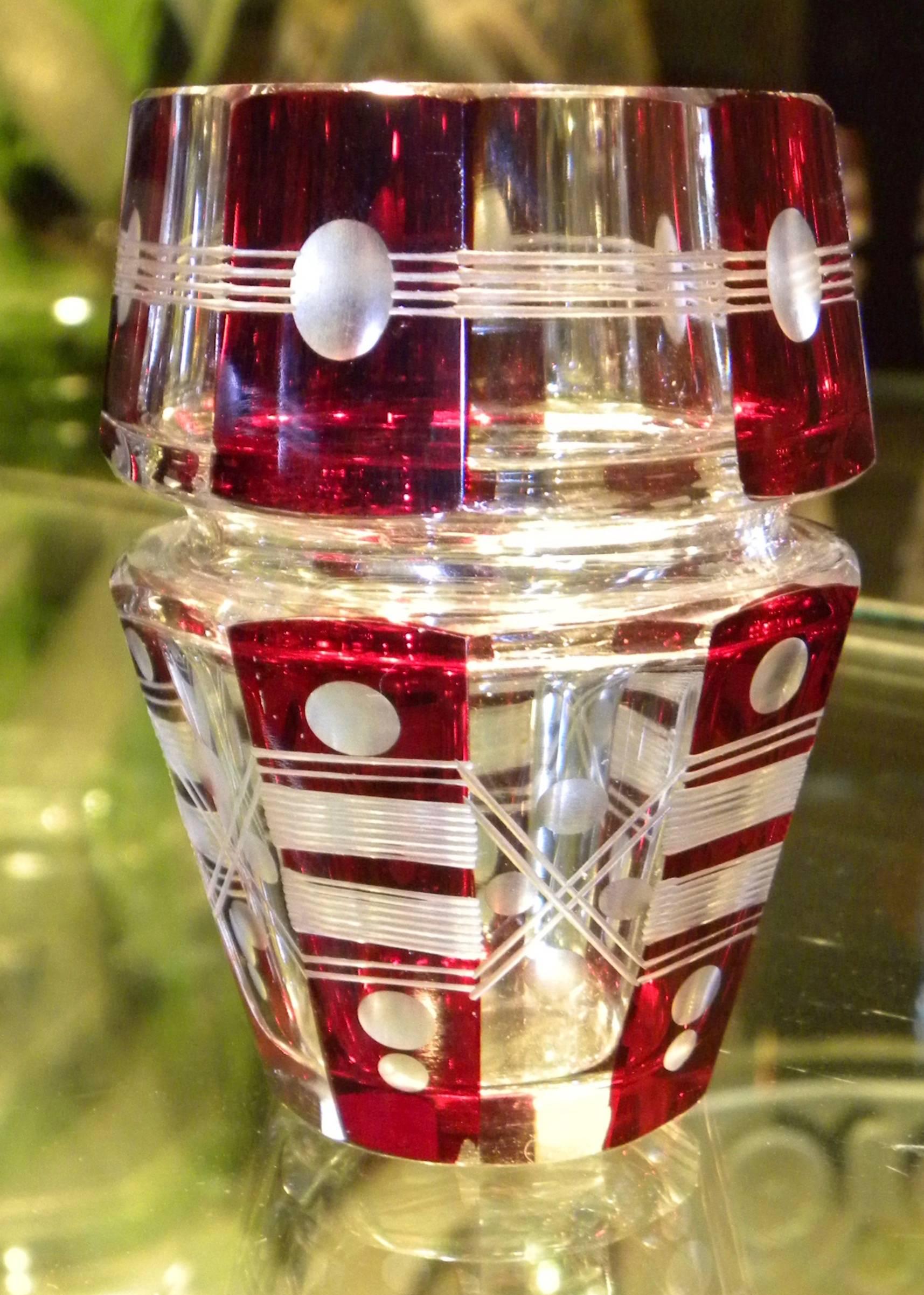 Art Deco Cut Crystal Sterling Martini Shaker and Glasses In Excellent Condition In Oakland, CA