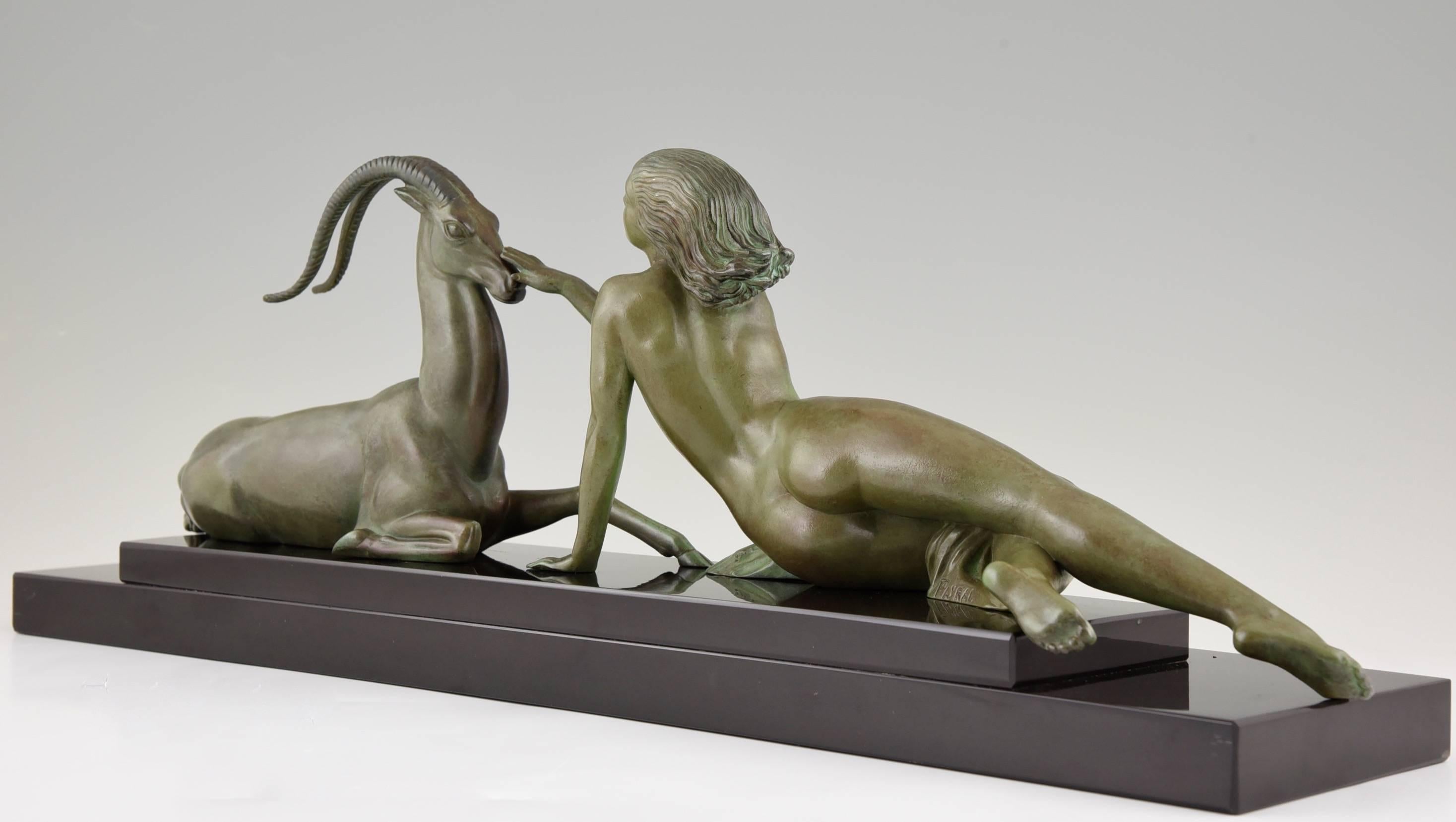 French Art Deco Statue Seduction by Fayral for LeVerrier