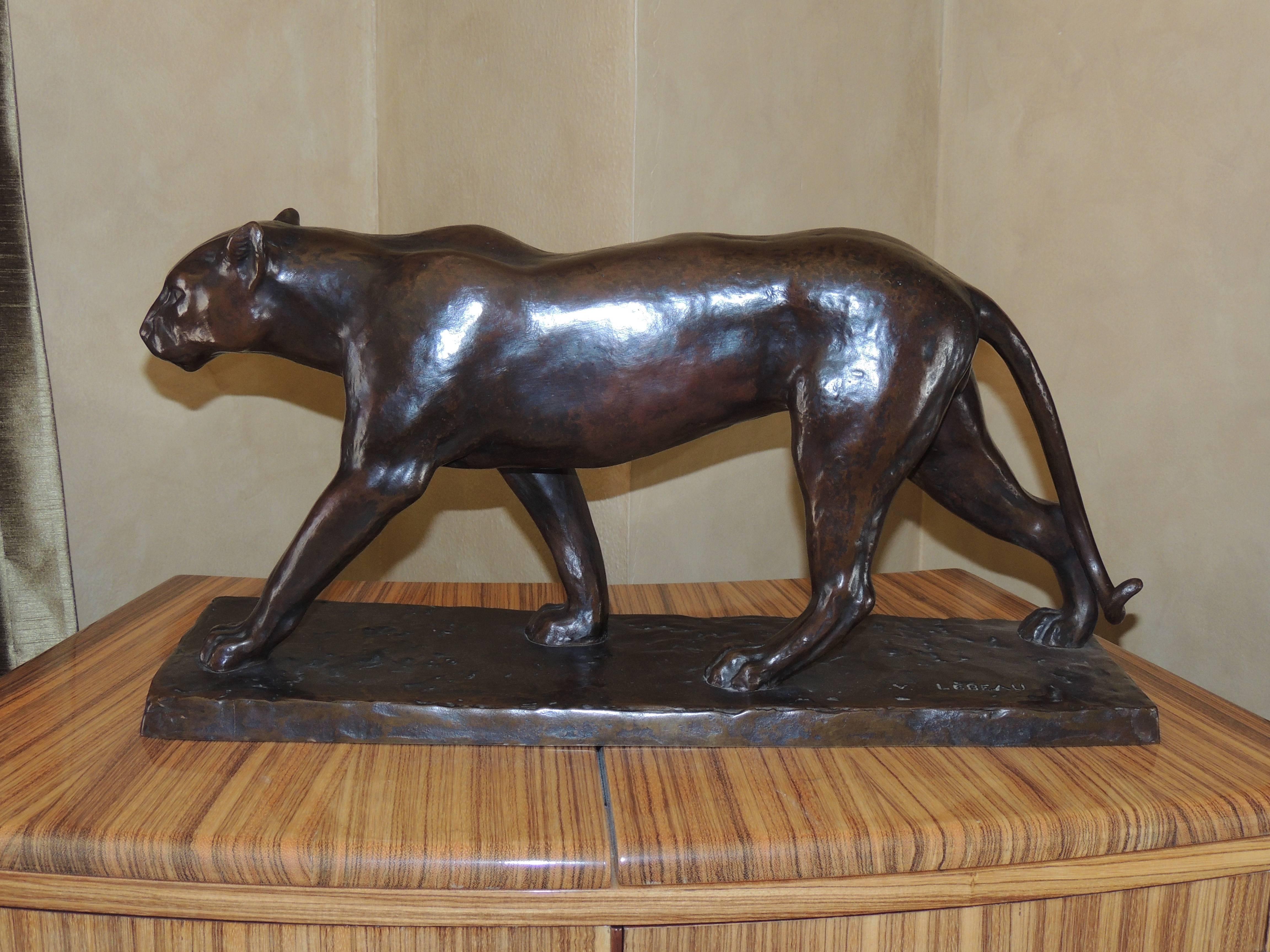 Art Deco Bronze Panther Statue by M. Lebeau 2