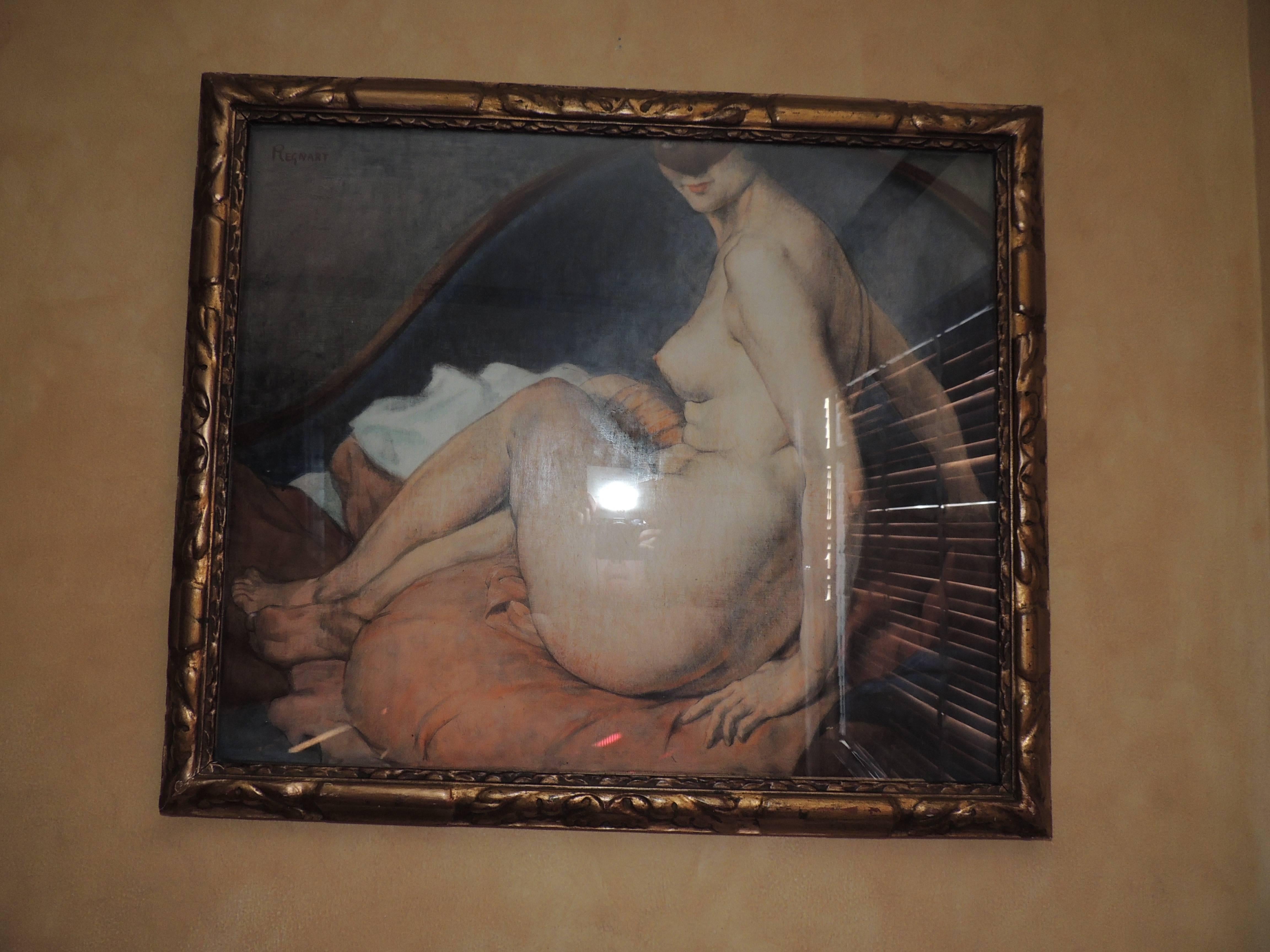 Art Deco Masked Nude Painting by Victor Regnart 1