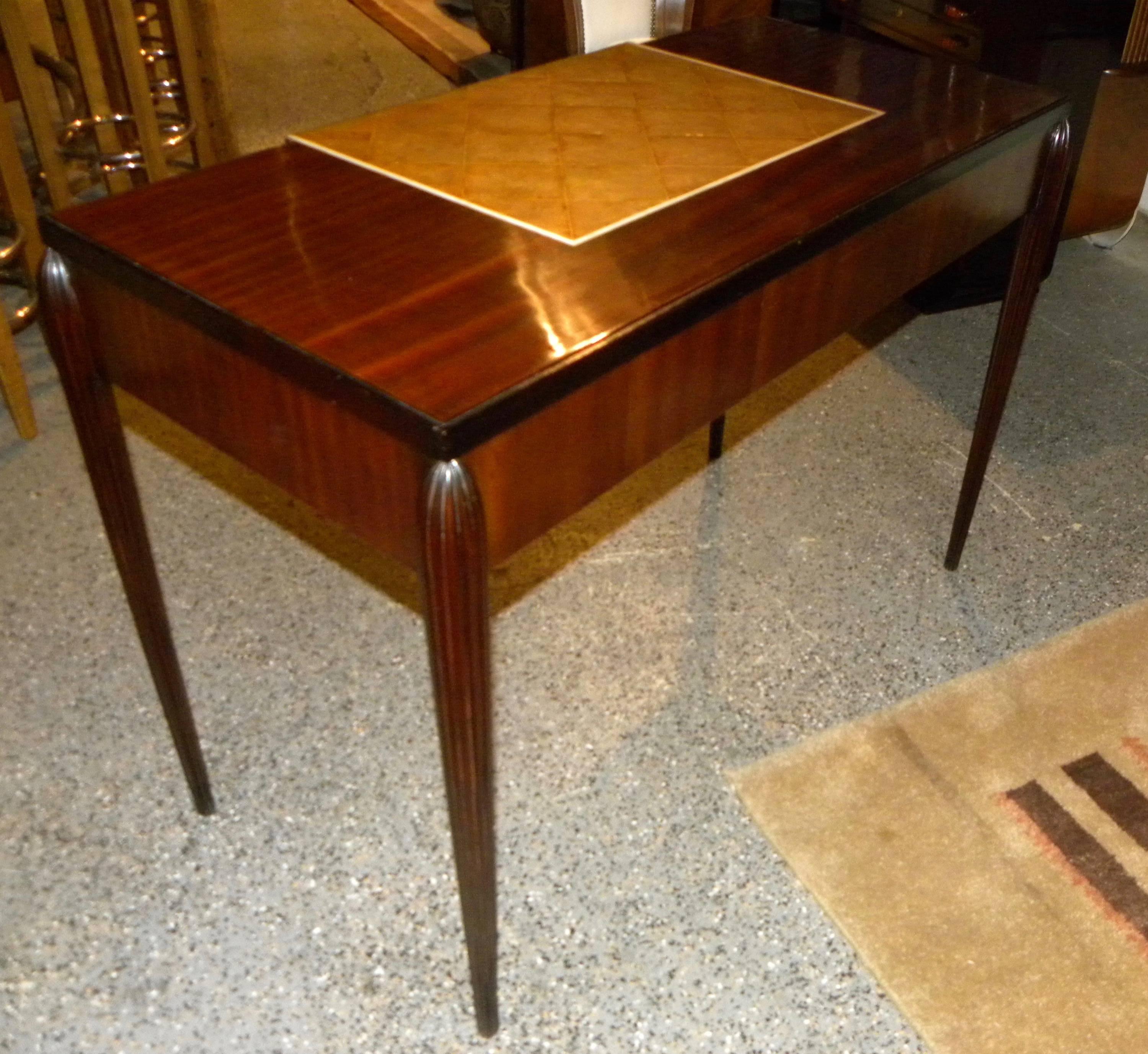 Petite Art Deco Desk, Vanity Ruhlmann Style Mahogany, Shagreen and Bone Inlay In Excellent Condition In Oakland, CA