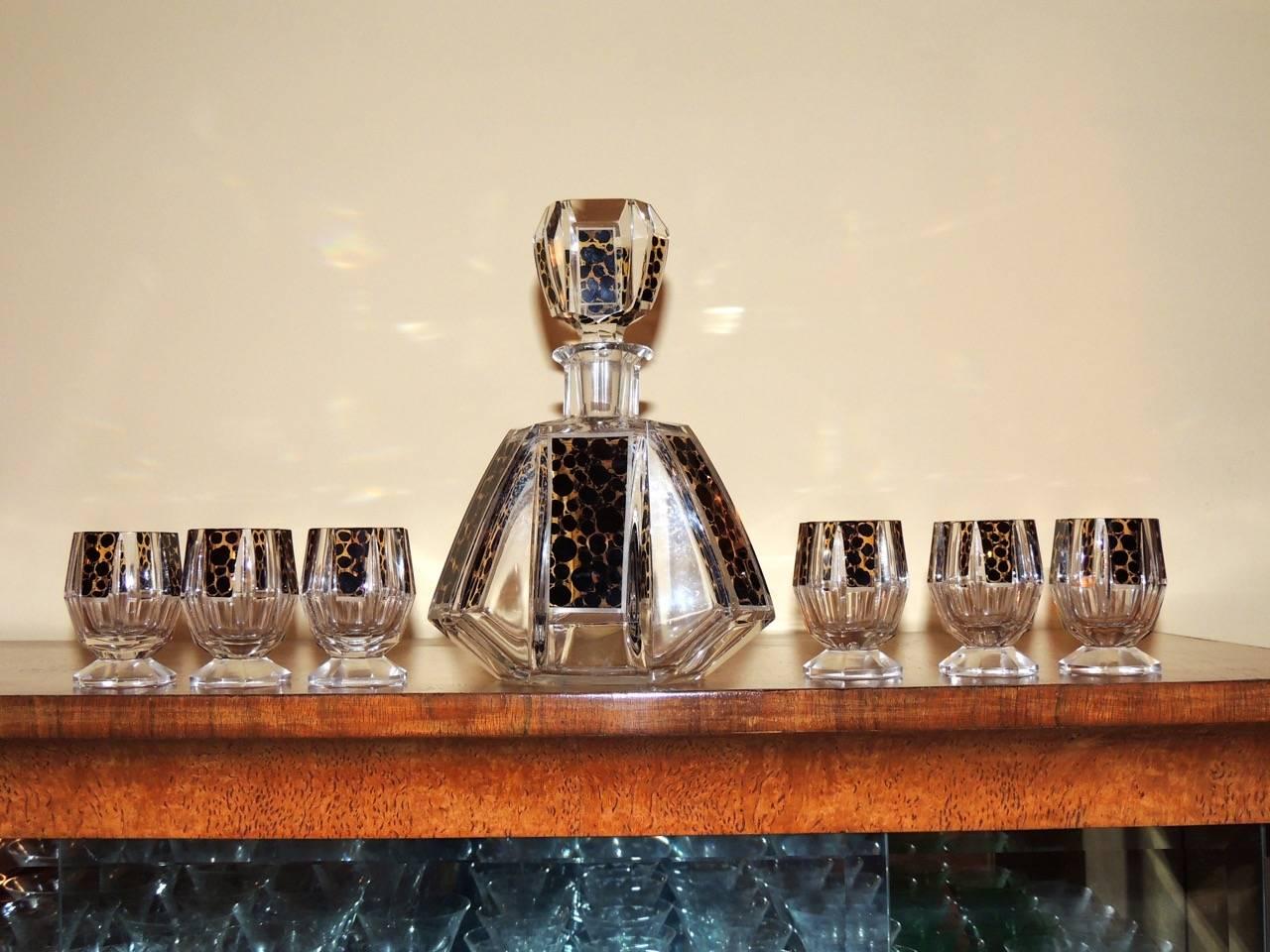 Glass Art Deco Leopard Czech Decanter