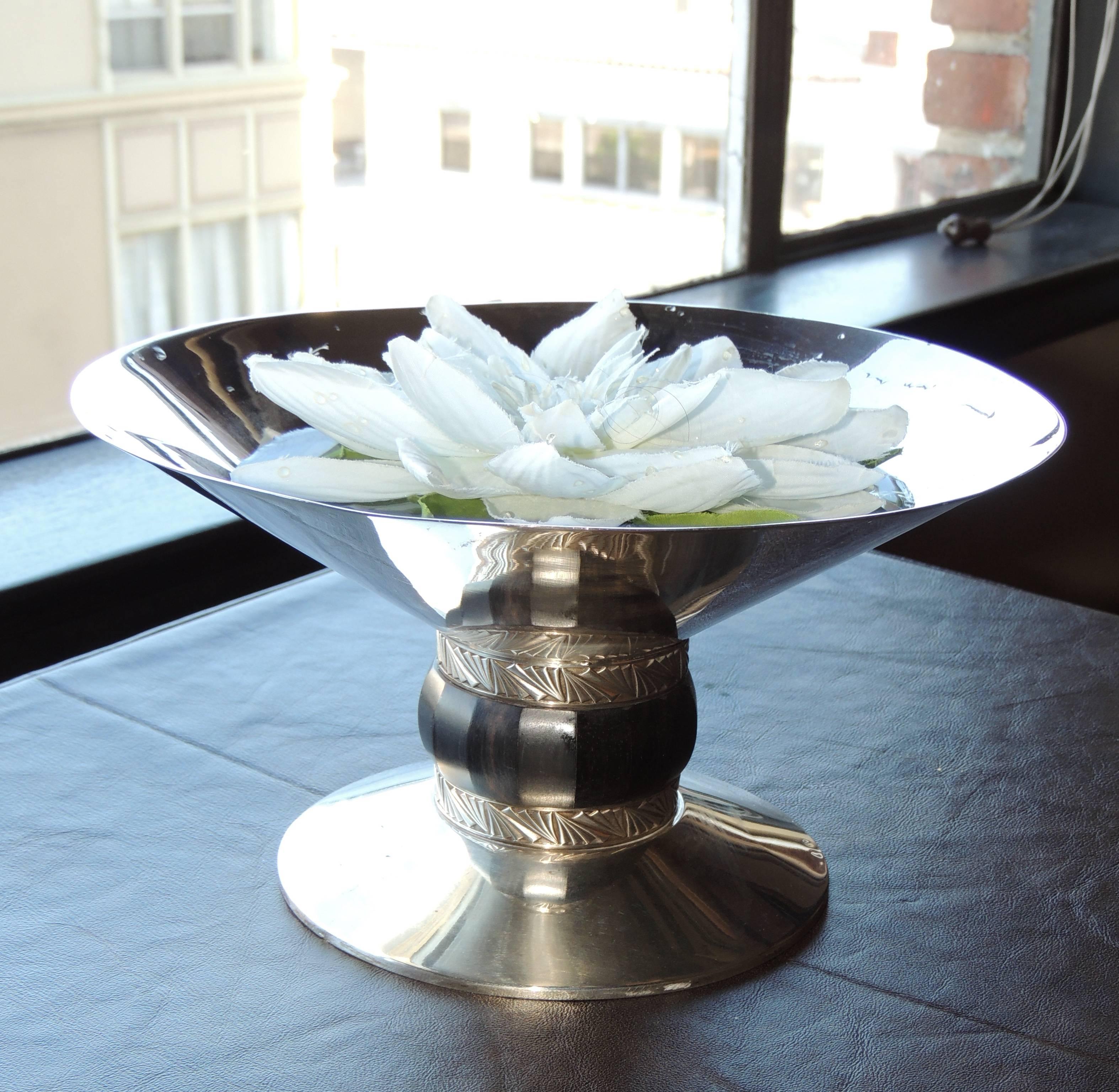 French Art Deco Silver Compote with Ebony Detail