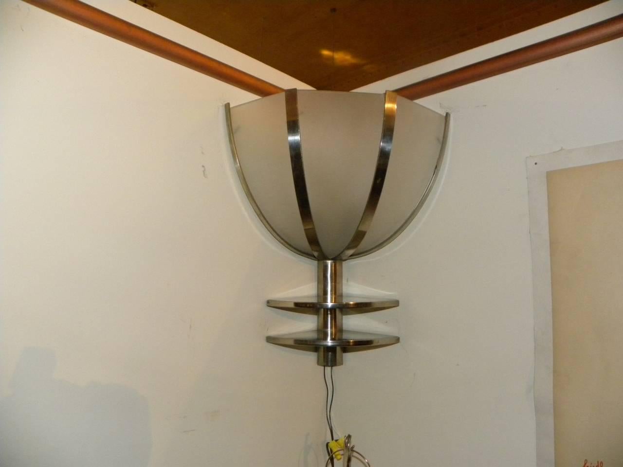 Mid-20th Century Art Deco Industrial French Sconces Corner Lights Two Pairs For Sale