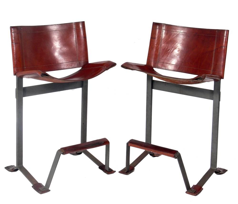 Pair of Architectural Leather Bar Stools by Max Gottschalk
