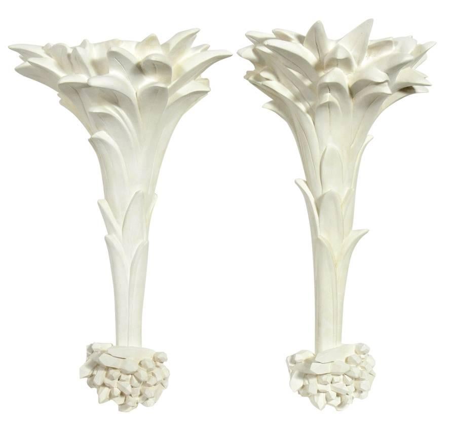 Pair of White Plaster Sconces in the Manner of Serge Roche