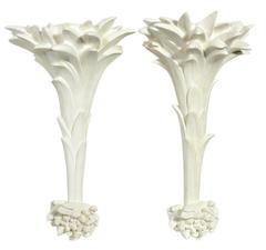 Pair of White Plaster Sconces in the Manner of Serge Roche