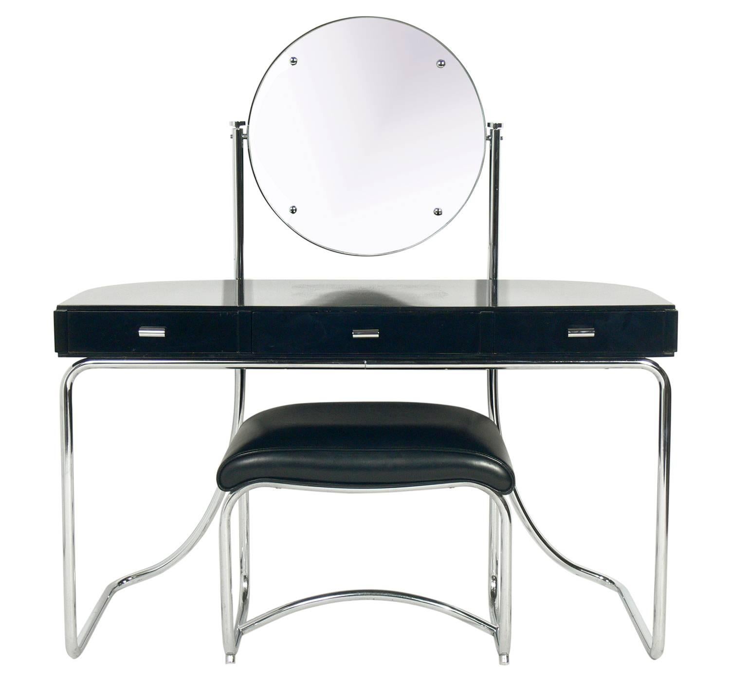 Art Deco Black and Chrome Vanity Attributed to Marcel Breuer