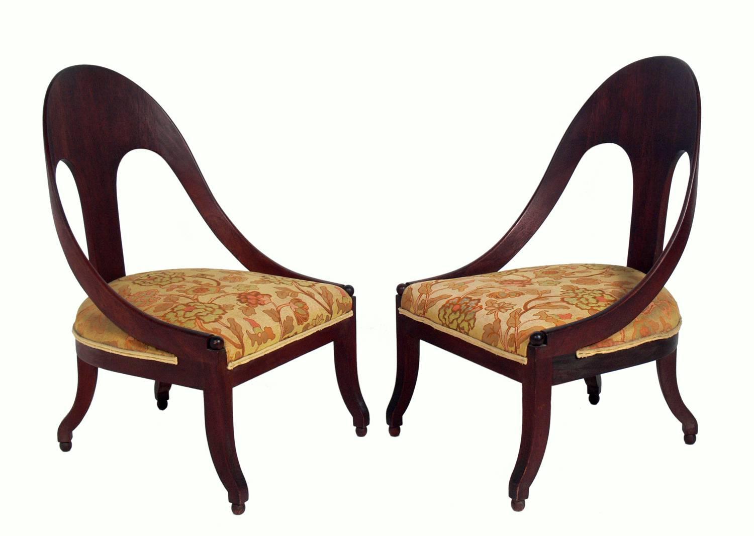 Elegant Pair of Spoon Back Slipper Chairs