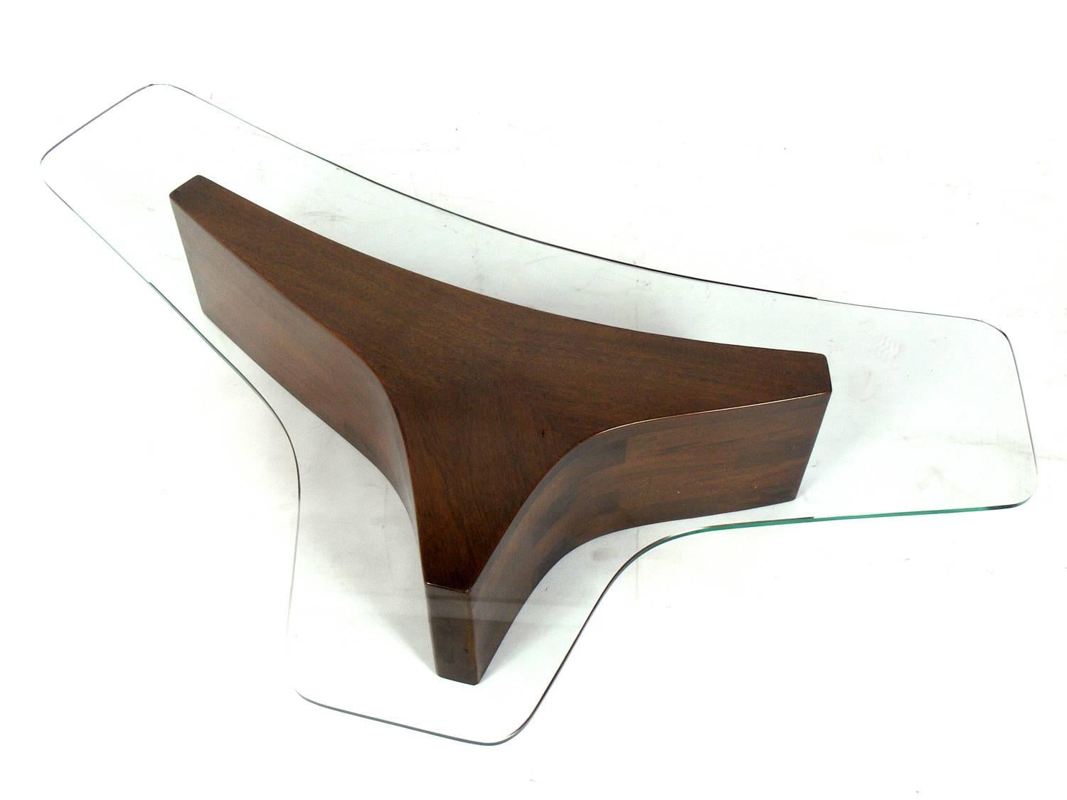 Vladimir Kagan upsilon coffee table, American, circa 1950s. Very good original condition, retaining original glass top.