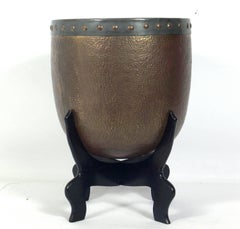 Large-Scale Asian Brass and Copper Urn Planter on Stand