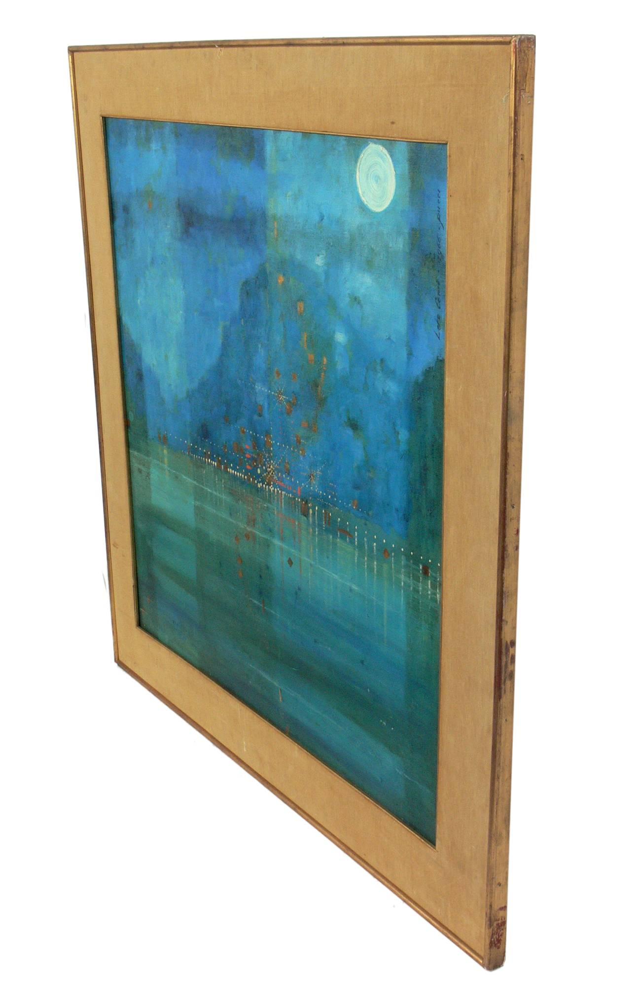 Mid-Century Modern lake Como painting, signed Pucci, Italy, circa 1950s.
