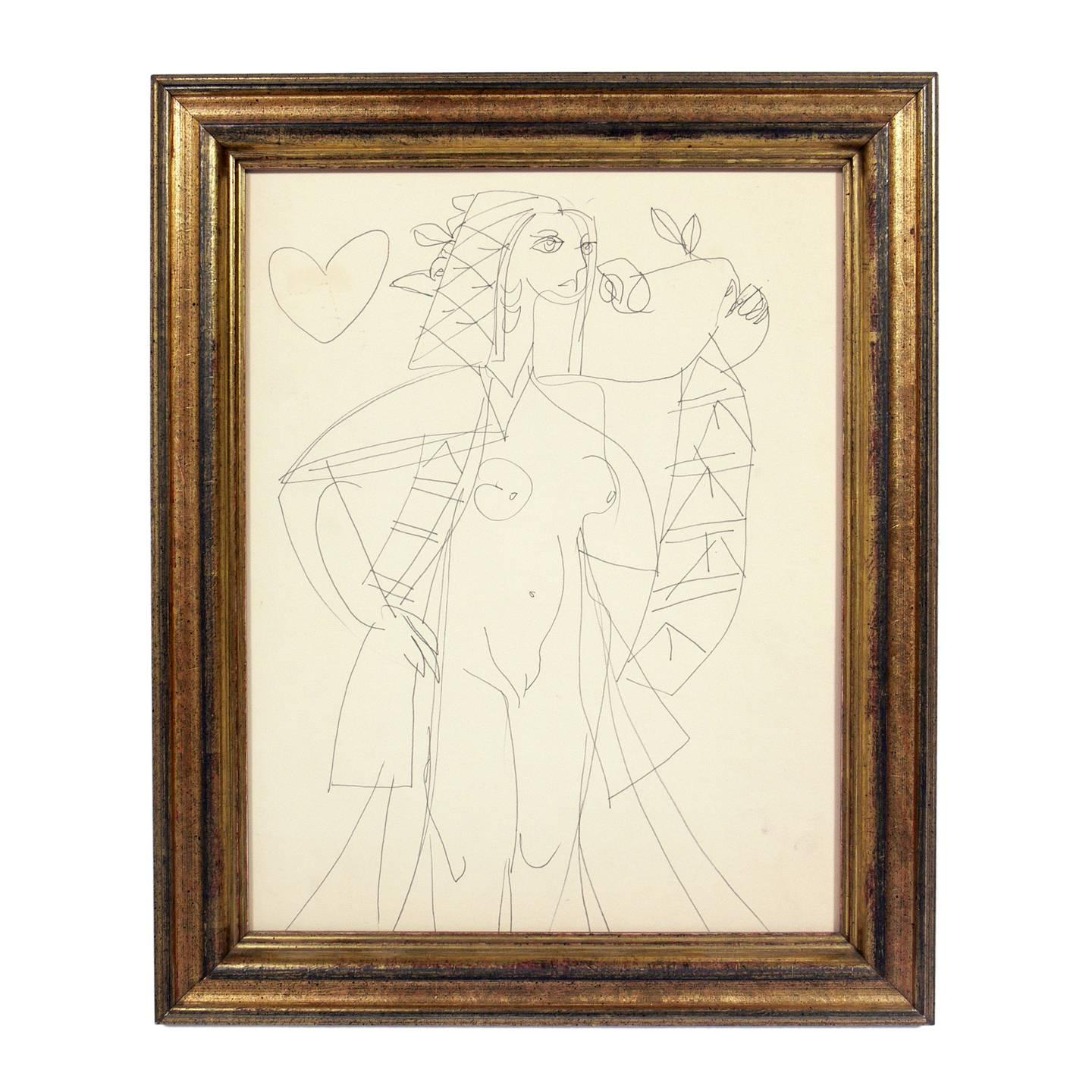 Sélection d'art moderne, vers les années 1950-1970. De gauche à droite, ce sont :

1) Le dessin abstrait de femme nue, probablement américain, vers les années 1950. Il a été VENDU.
2) La petite peinture abstraite, probablement américaine, vers les
