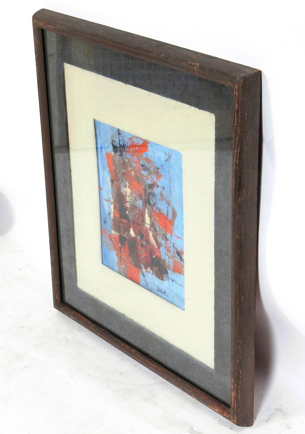 Midcentury abstract painting by Arnold Taraborrelli, American, circa 1959. It is entitled 