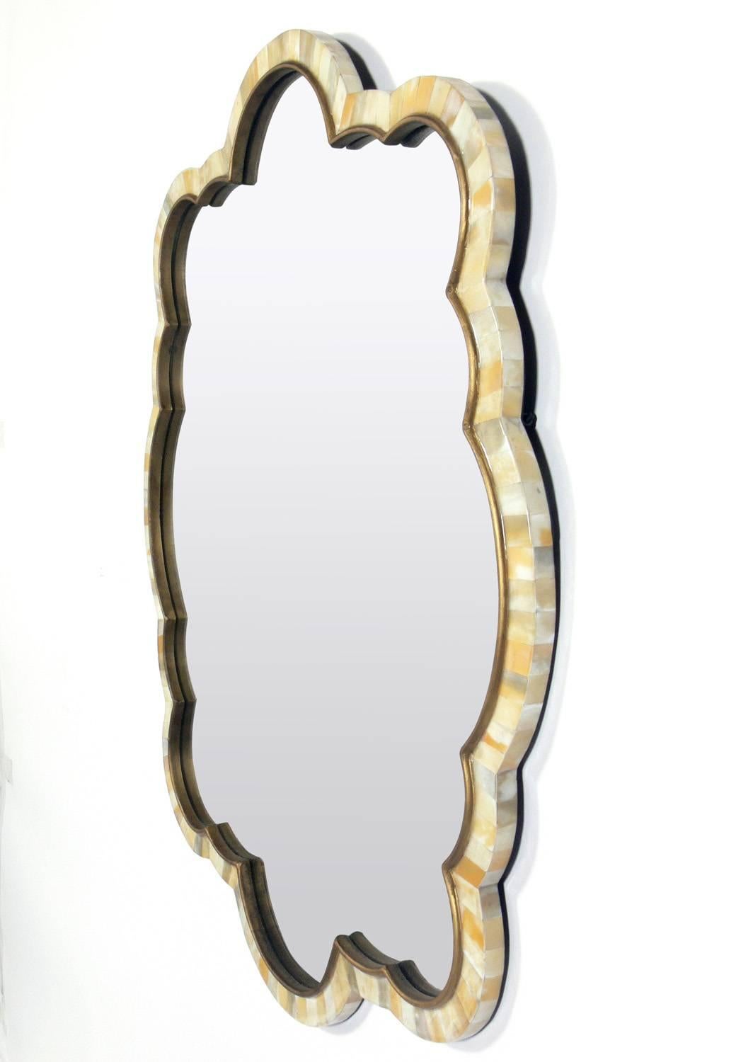 Glamorous tessellated bone or horn mirror, circa 2000s.
