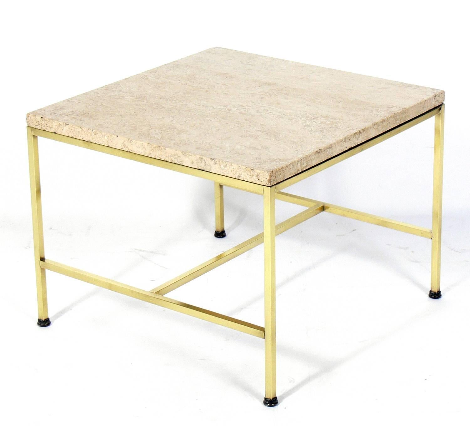 American Brass and Travertine Side Table by Paul McCobb