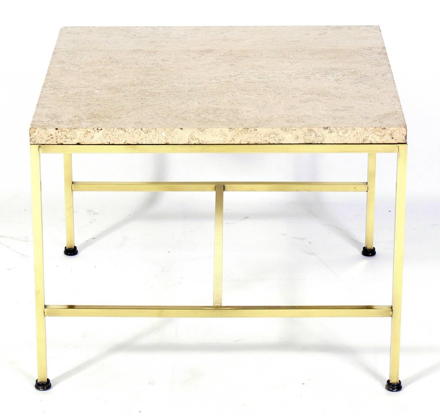Brass and Travertine Side Table by Paul McCobb In Good Condition In Atlanta, GA
