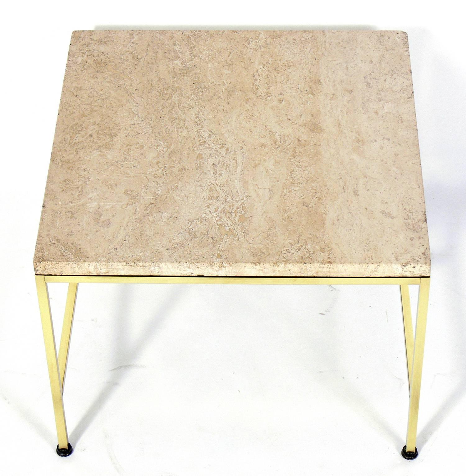 Mid-Century Modern Brass and Travertine Side Table by Paul McCobb