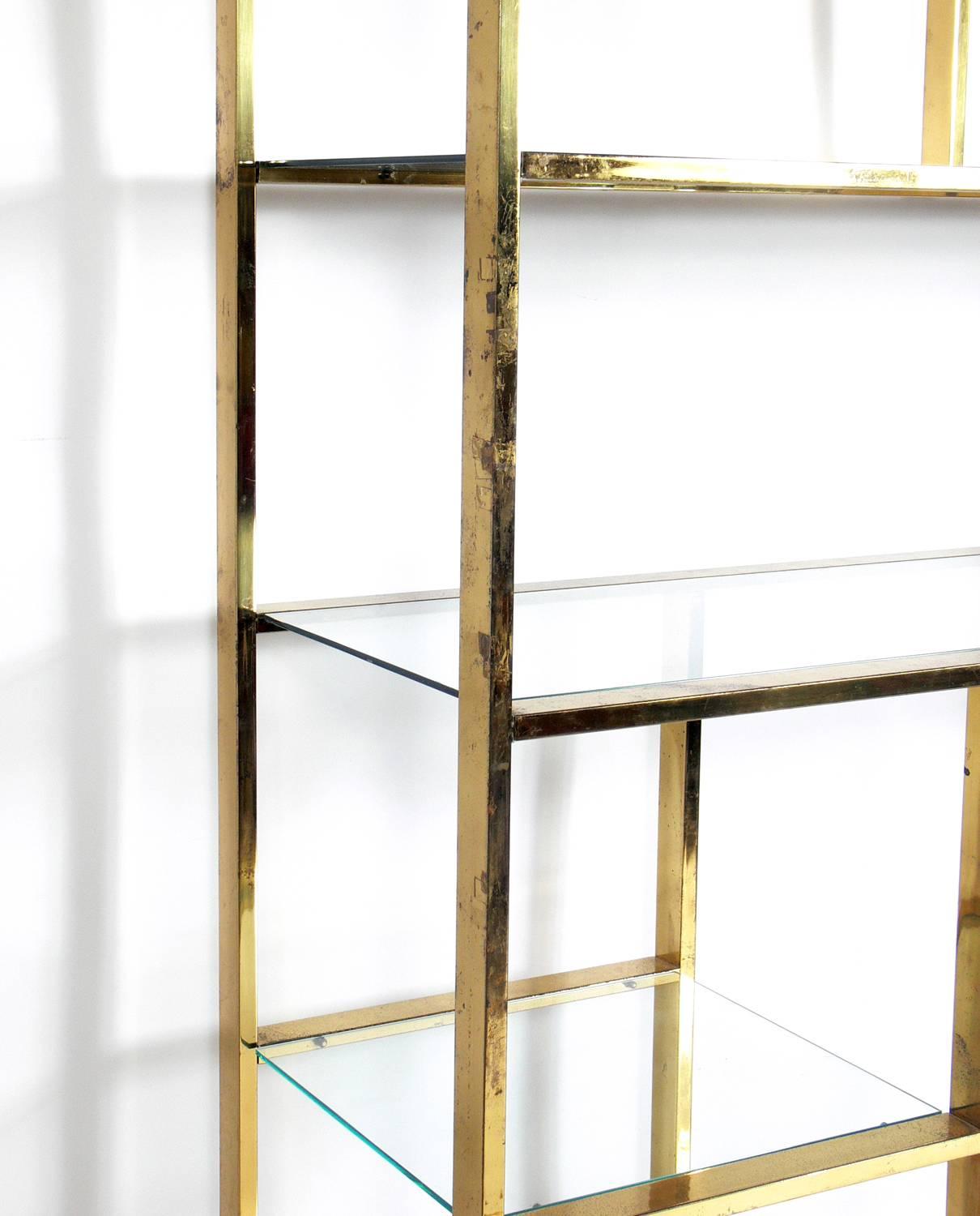 Mid-Century Modern Brass Bookcase in the Manner of Milo Baughman