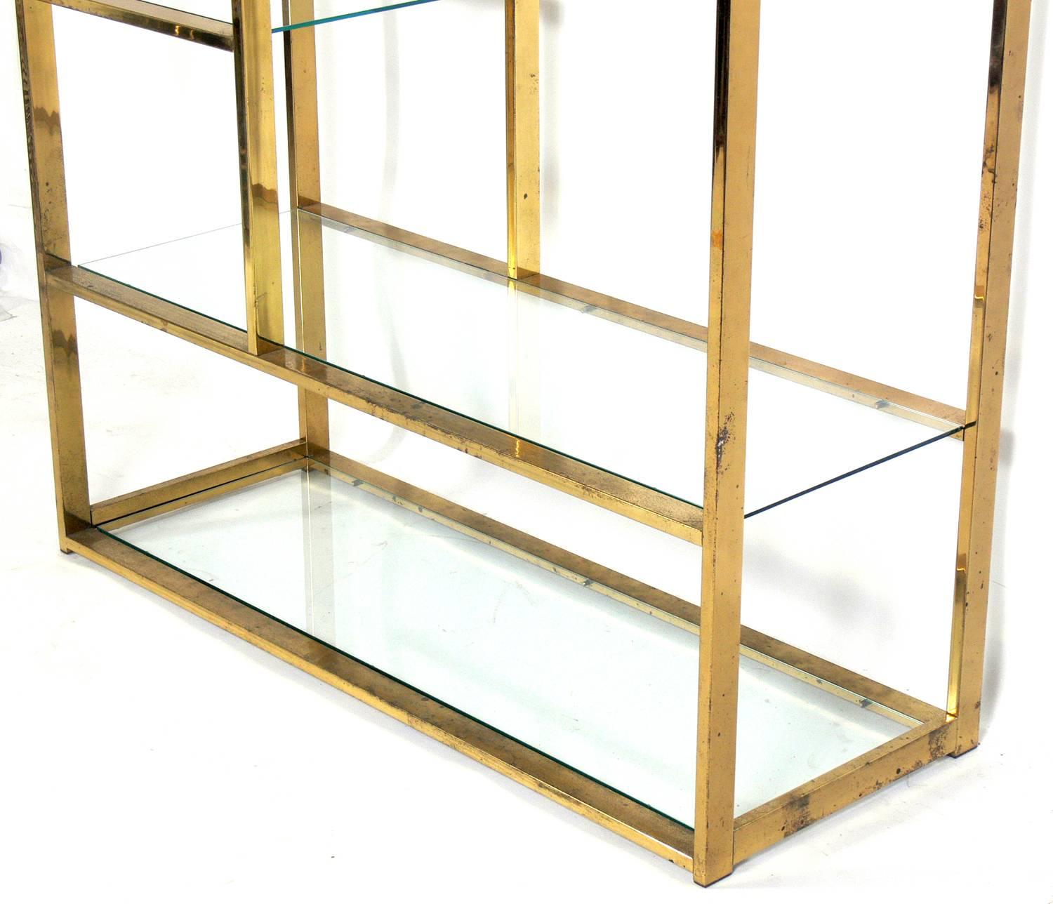 American Brass Bookcase in the Manner of Milo Baughman