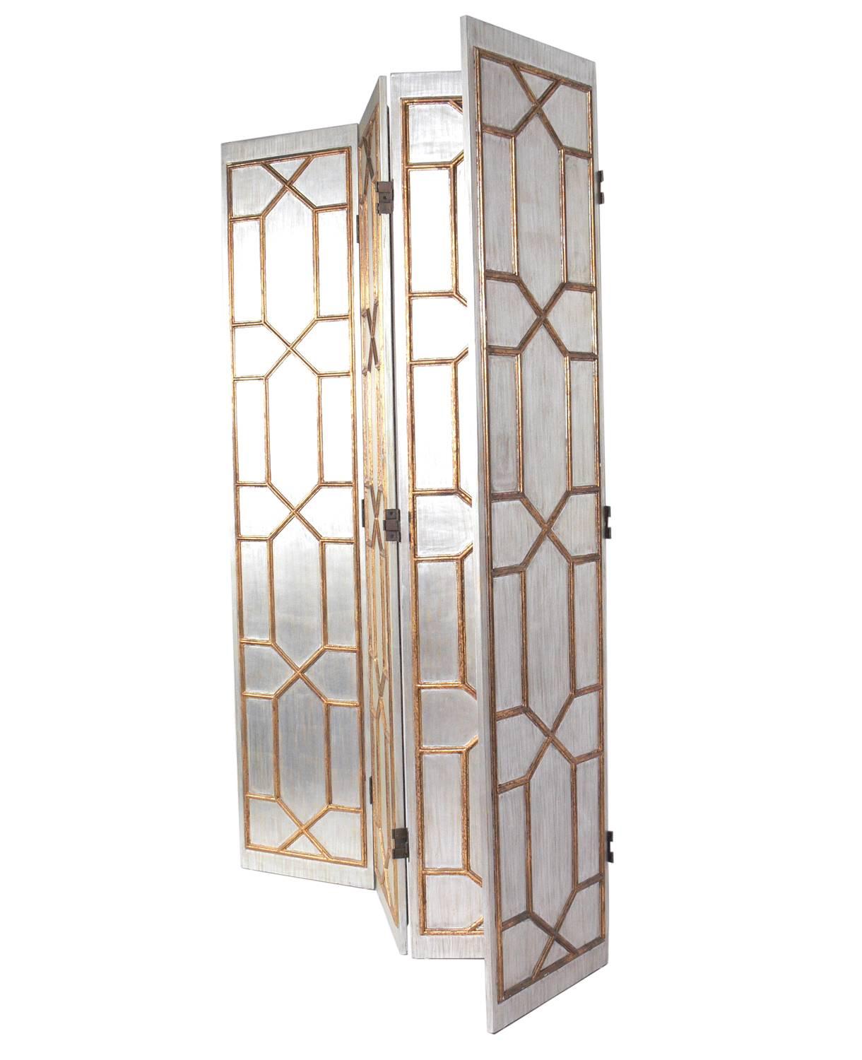 American Glamorous Silver and Gold Gilt Folding Screen
