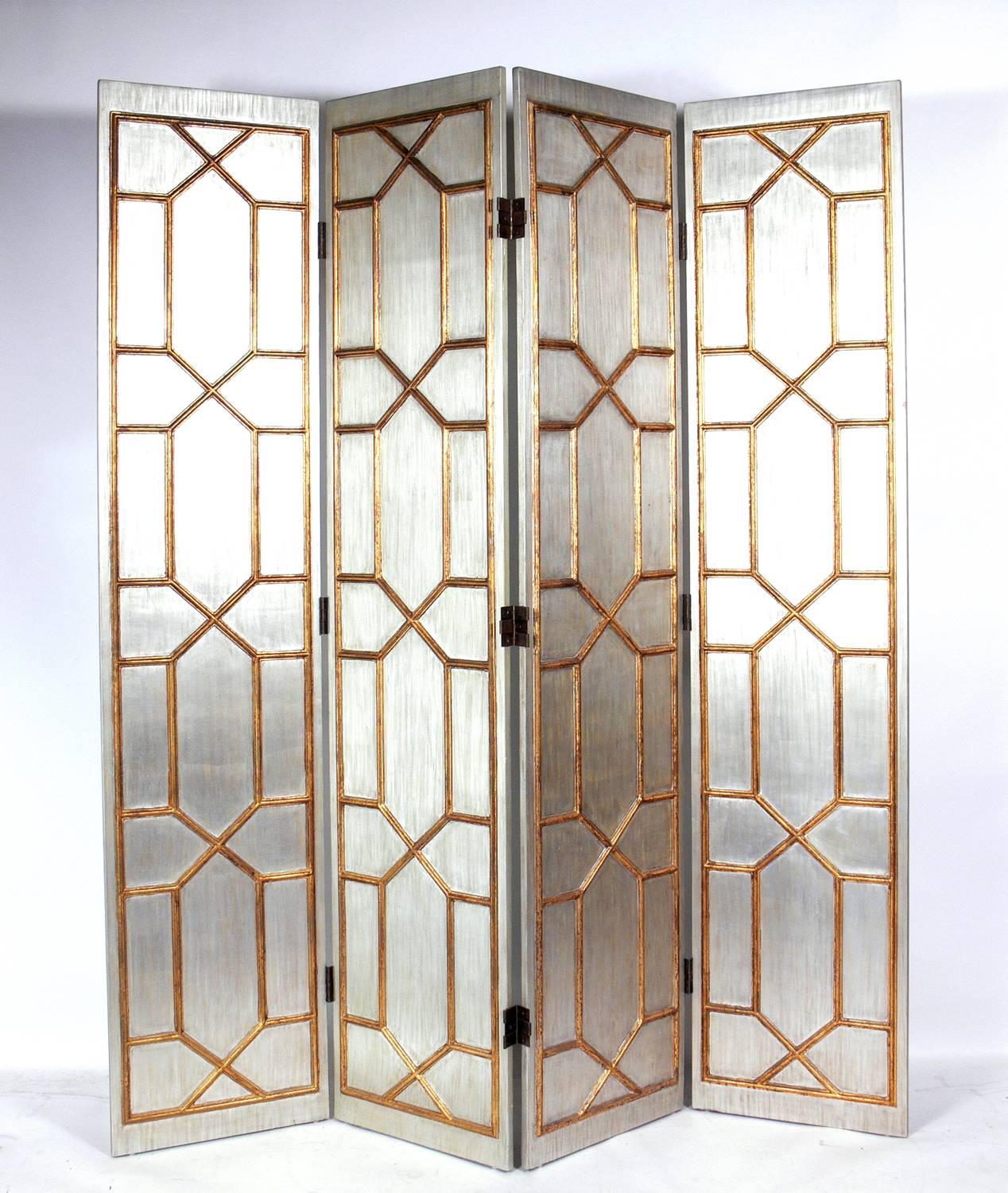 Hollywood Regency Glamorous Silver and Gold Gilt Folding Screen