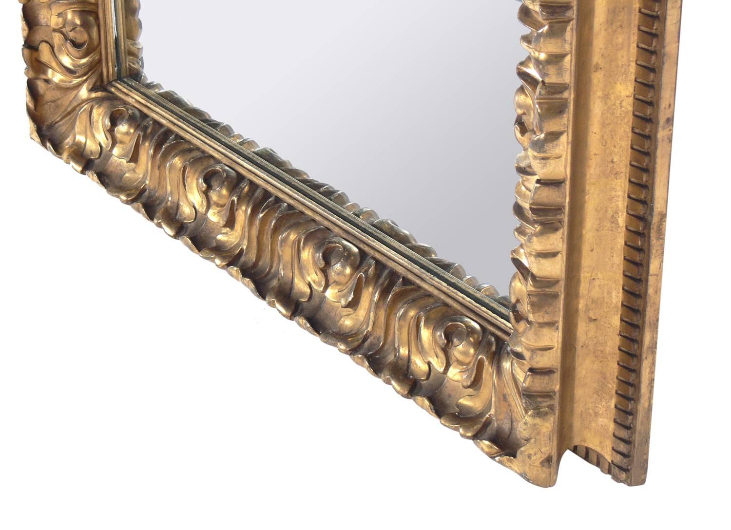 American Perfectly Patinated 19th Century Deep Cove Gilt Mirror For Sale