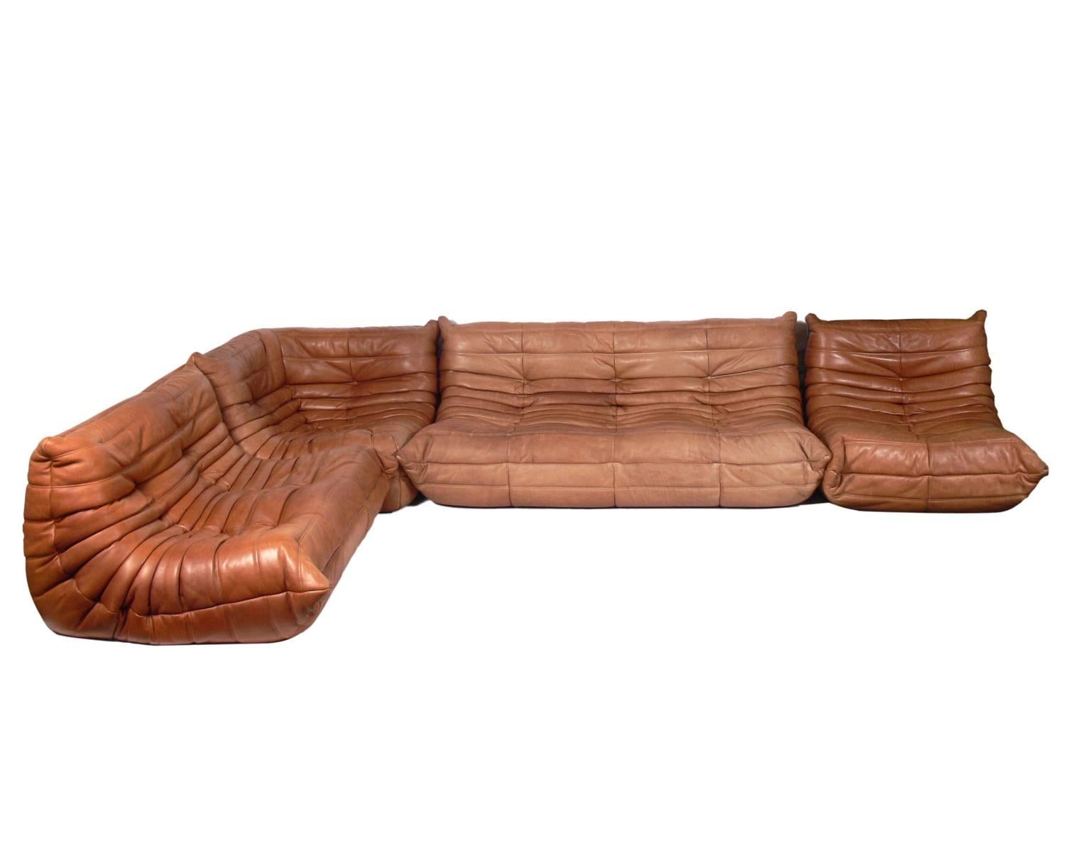 Sculptural leather Togo sofa by Michel Ducaroy for Ligne Roset.